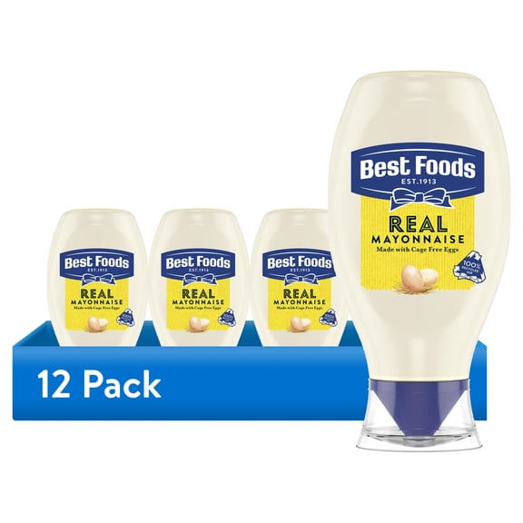 (12 pack) Best Foods Real Mayonnaise, Sandwich Spread Condiments, 20 fl oz Squeeze Bottle