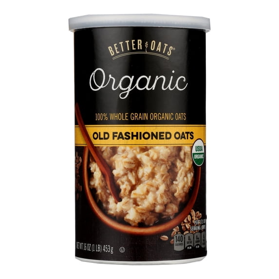 (12 pack) Better Oats Organic Old Fashioned Oats, Hearty Organic Oats, Hot Cereal, 16 oz Shelf-Stable Tub