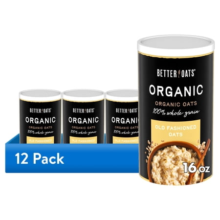 (12 pack) Better Oats Organic Old Fashioned Oats, Hearty Organic Oats, Hot Cereal, 16 oz Shelf-Stable Tub