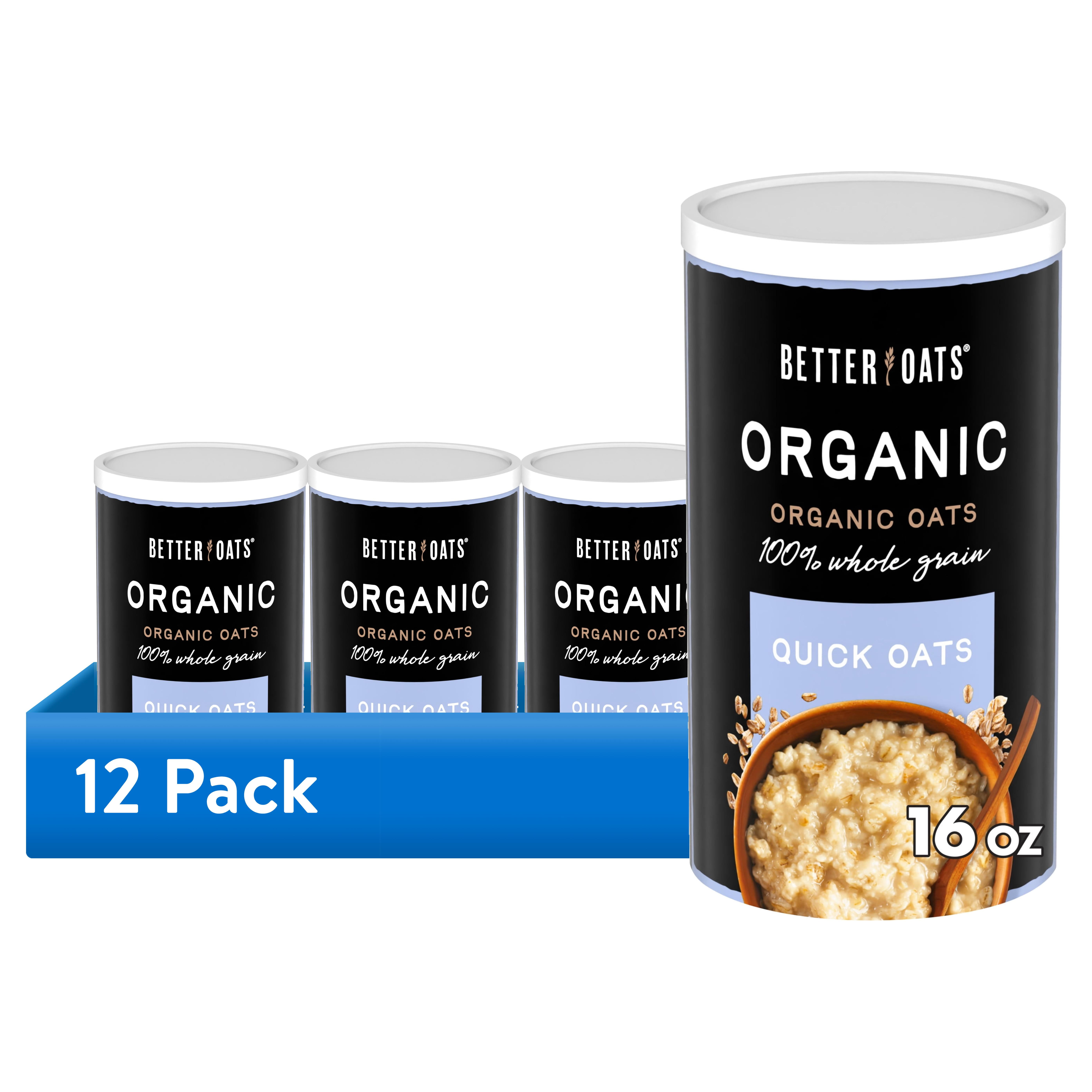 (12 pack) Better Oats Organic Quick Oats, USDA Certified Organic, Rolled Oatmeal, 16 oz Canister