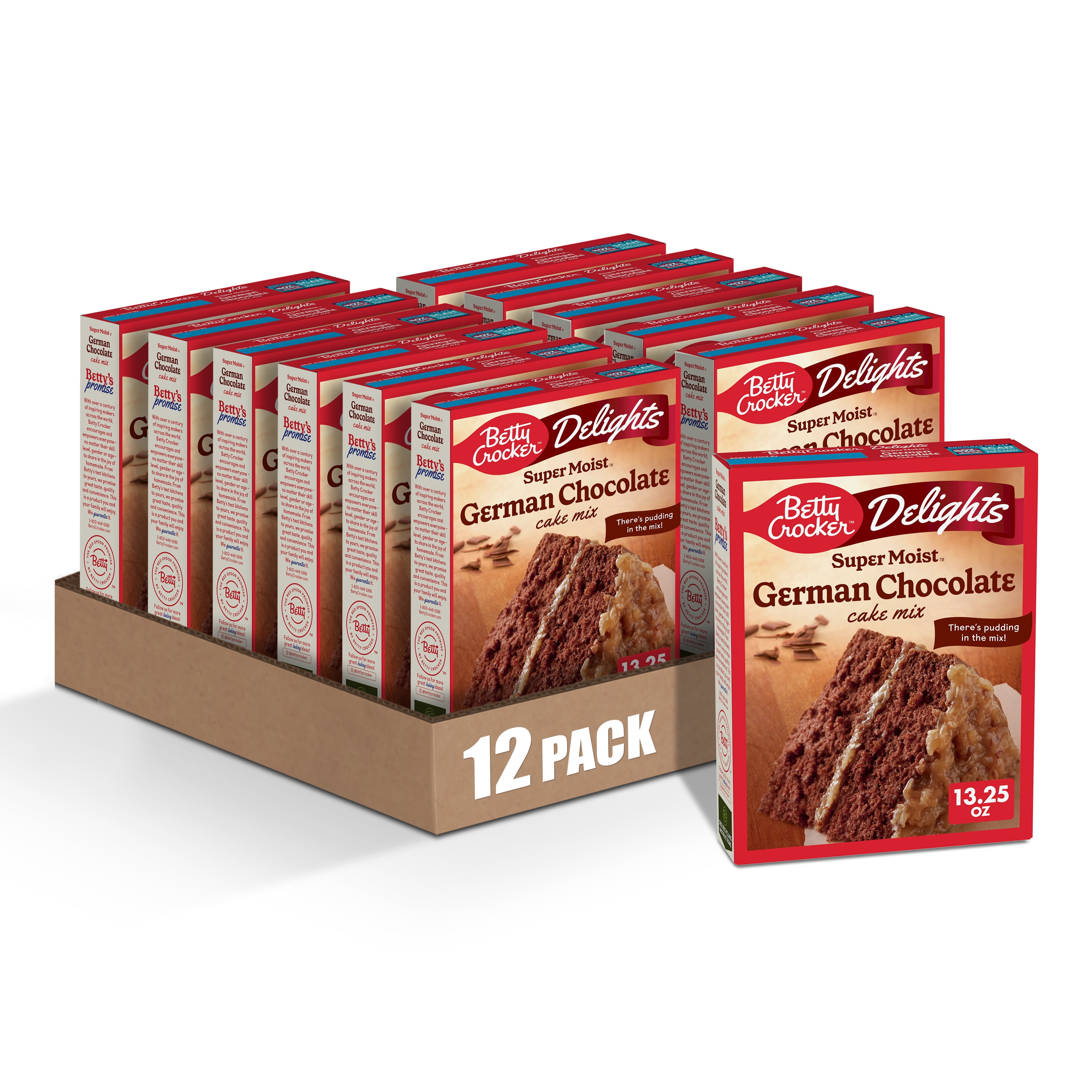 (12 pack) Betty Crocker Delights Super Moist, German Chocolate, Cake Mix, 13.25 oz
