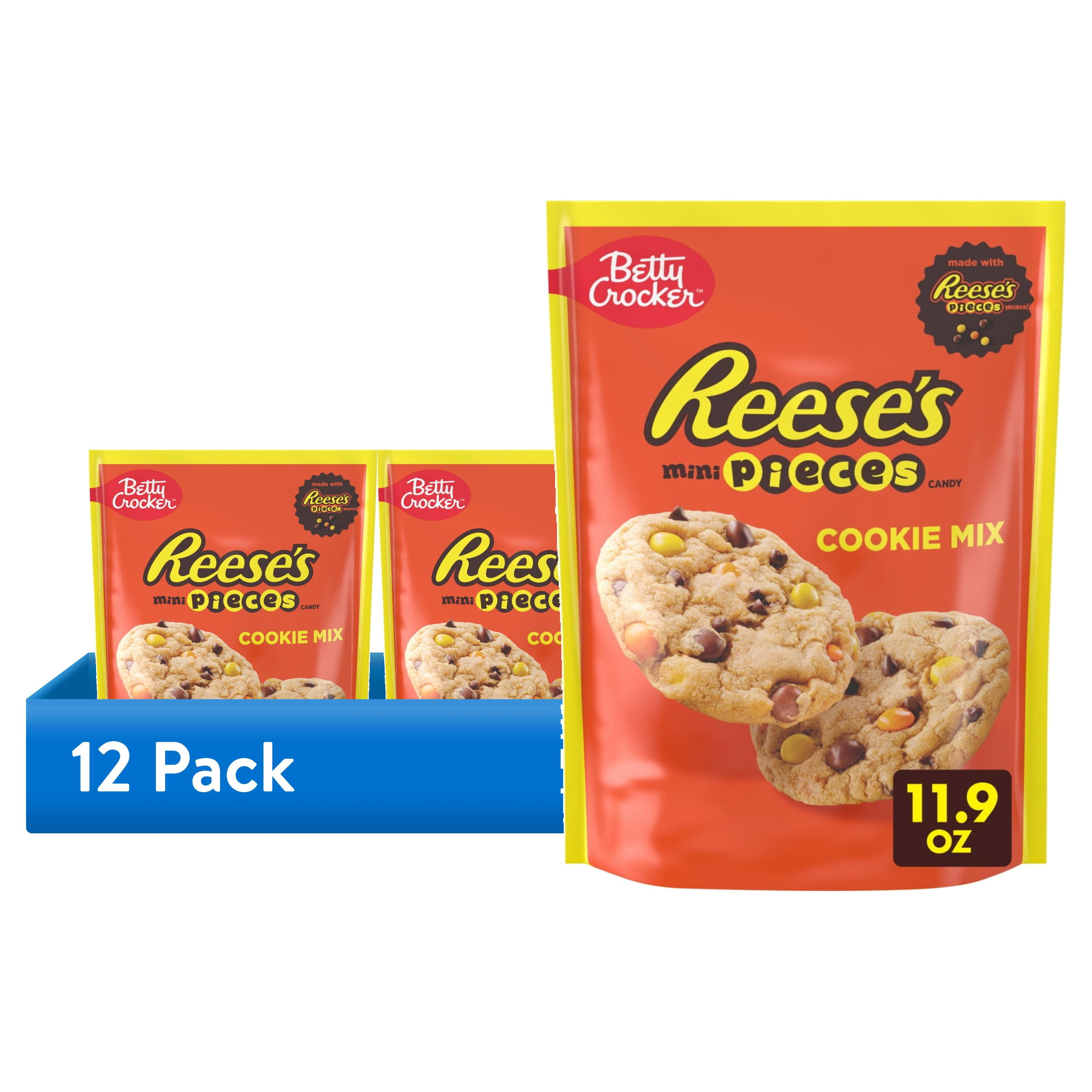 (12 pack) Betty Crocker Peanut Butter Cookie Mix, REESE's PIECES Minis & Chocolate Chips, 11.9 oz