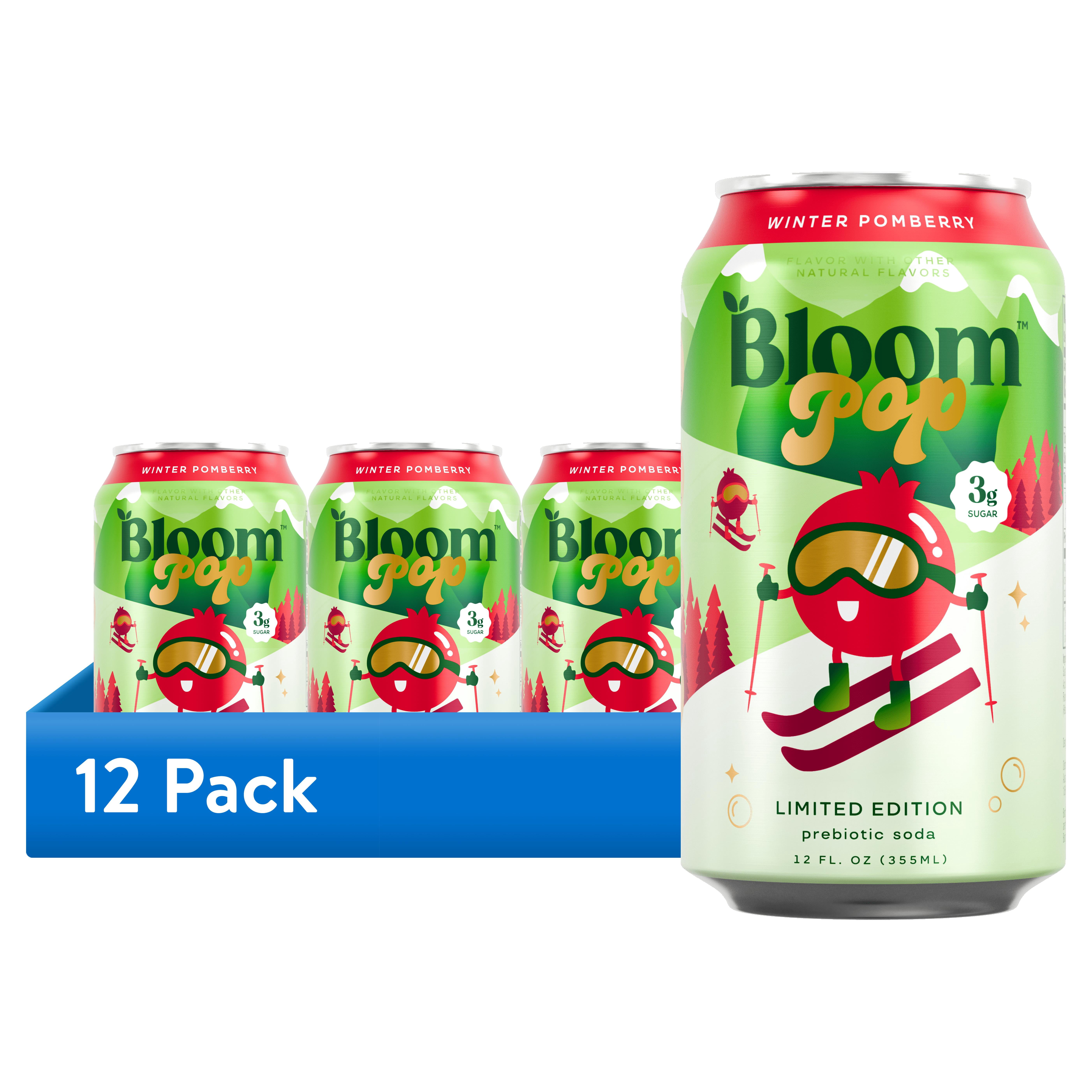 (12 pack) Bloom Nutrition Pop Prebiotic Soda, Winter Pomberry Limited Edition, 12 fl oz, Can