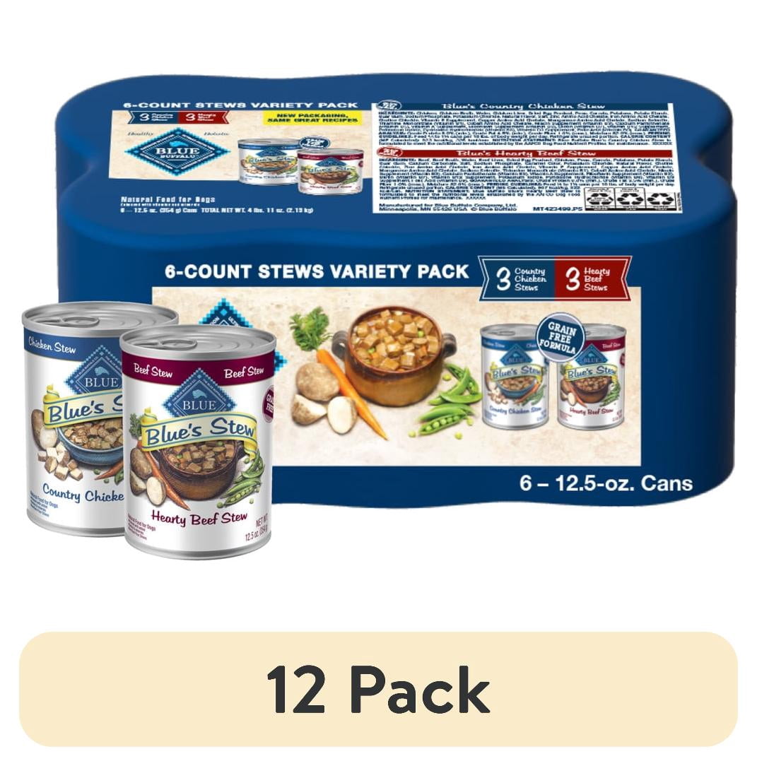(12 pack) Blue Buffalo Blue's Stew Natural Wet Dog Food, Hearty Beef & Country Chicken Variety Pack