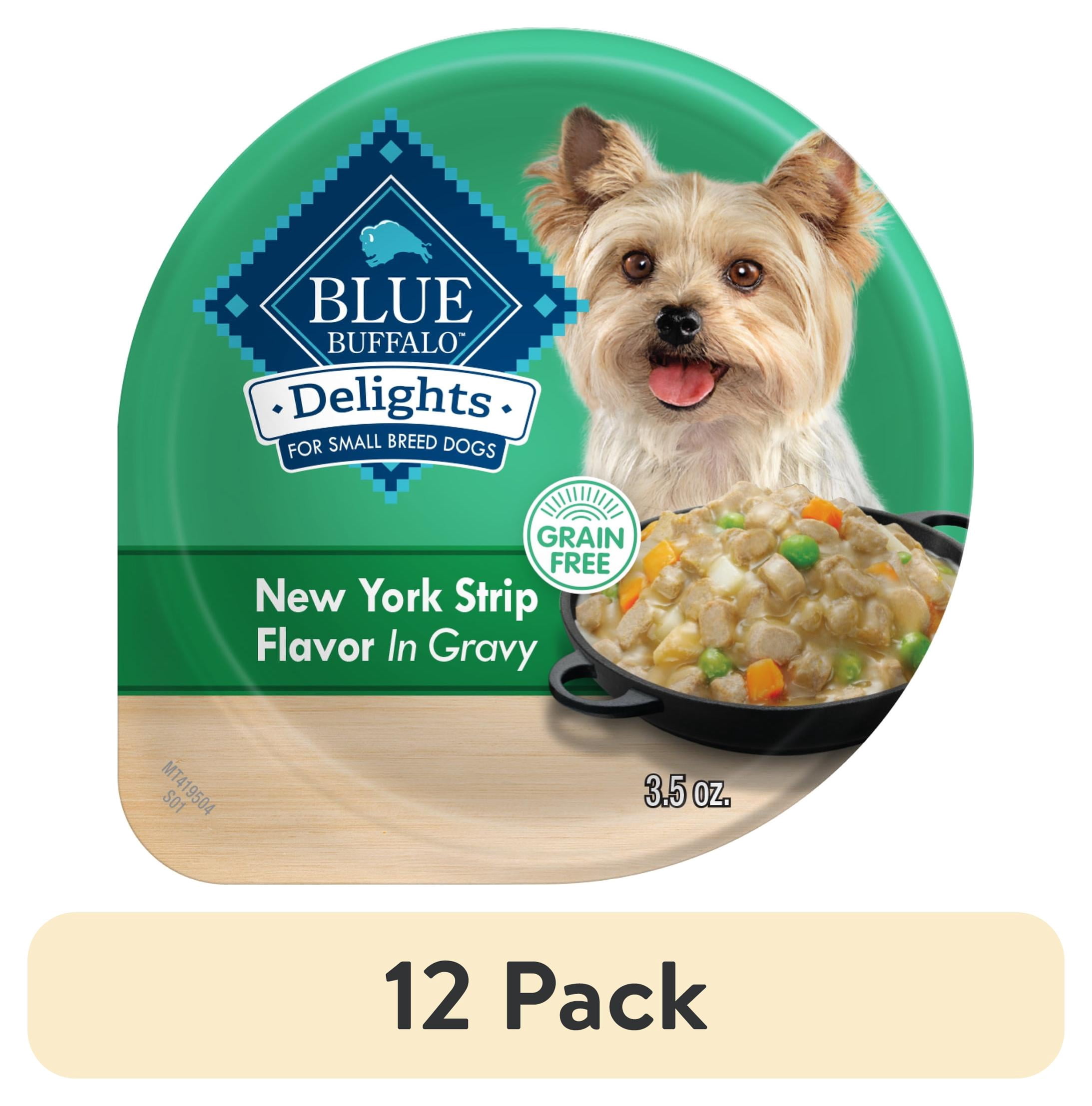 (12 pack) Blue Buffalo Delights Small Breed Natural Wet Dog Food, NY Strip in Gravy, 3.5-oz. Cup