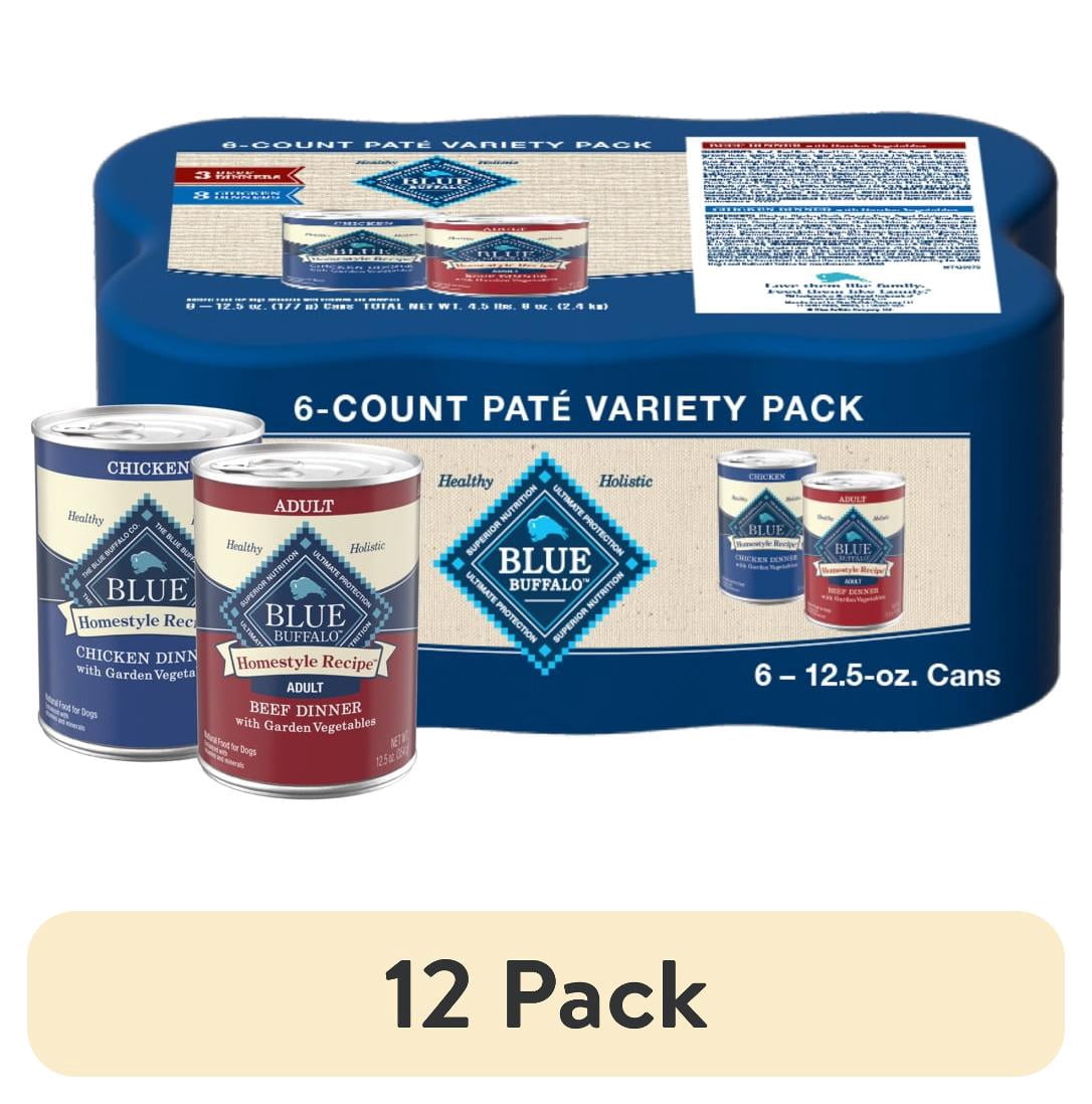 (12 pack) Blue Buffalo Homestyle Recipe Adult Wet Dog Food, Chicken and Beef Dinner Variety Pack