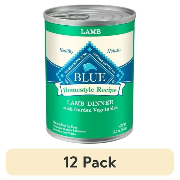 (12 pack) Blue Buffalo Homestyle Recipe Adult Wet Dog Food, Lamb Dinner, 12.5-oz. Can