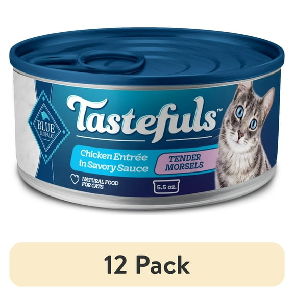 (12 pack) Blue Buffalo Tastefuls Adult Cat Wet Food, Chicken Morsels in Gravy, 5.5-oz. Can
