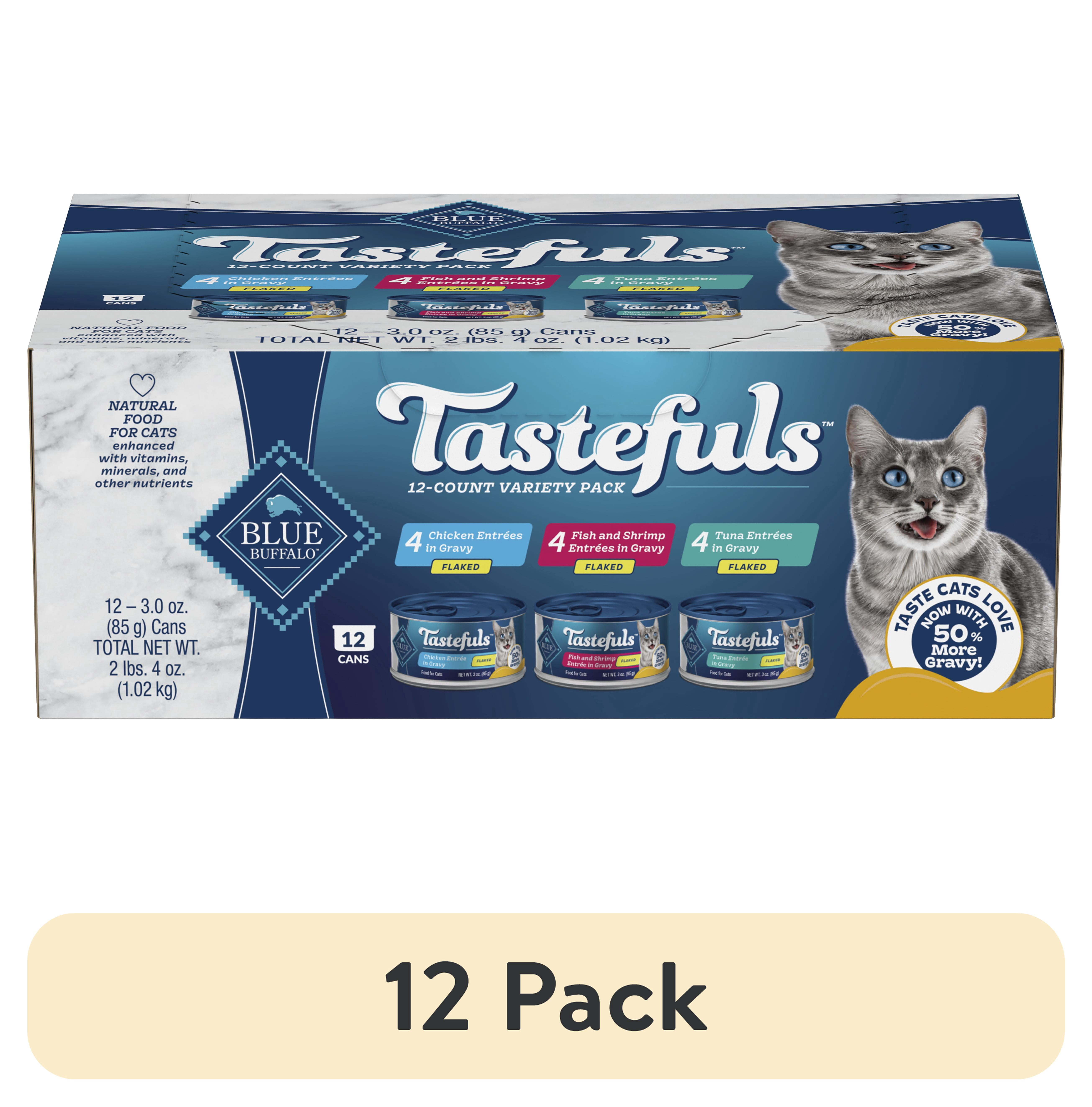(12 pack) Blue Buffalo Tastefuls Flaked Wet Cat Food 3-Flavor Variety Pack, 3-oz. (12ct, 4 of Each)