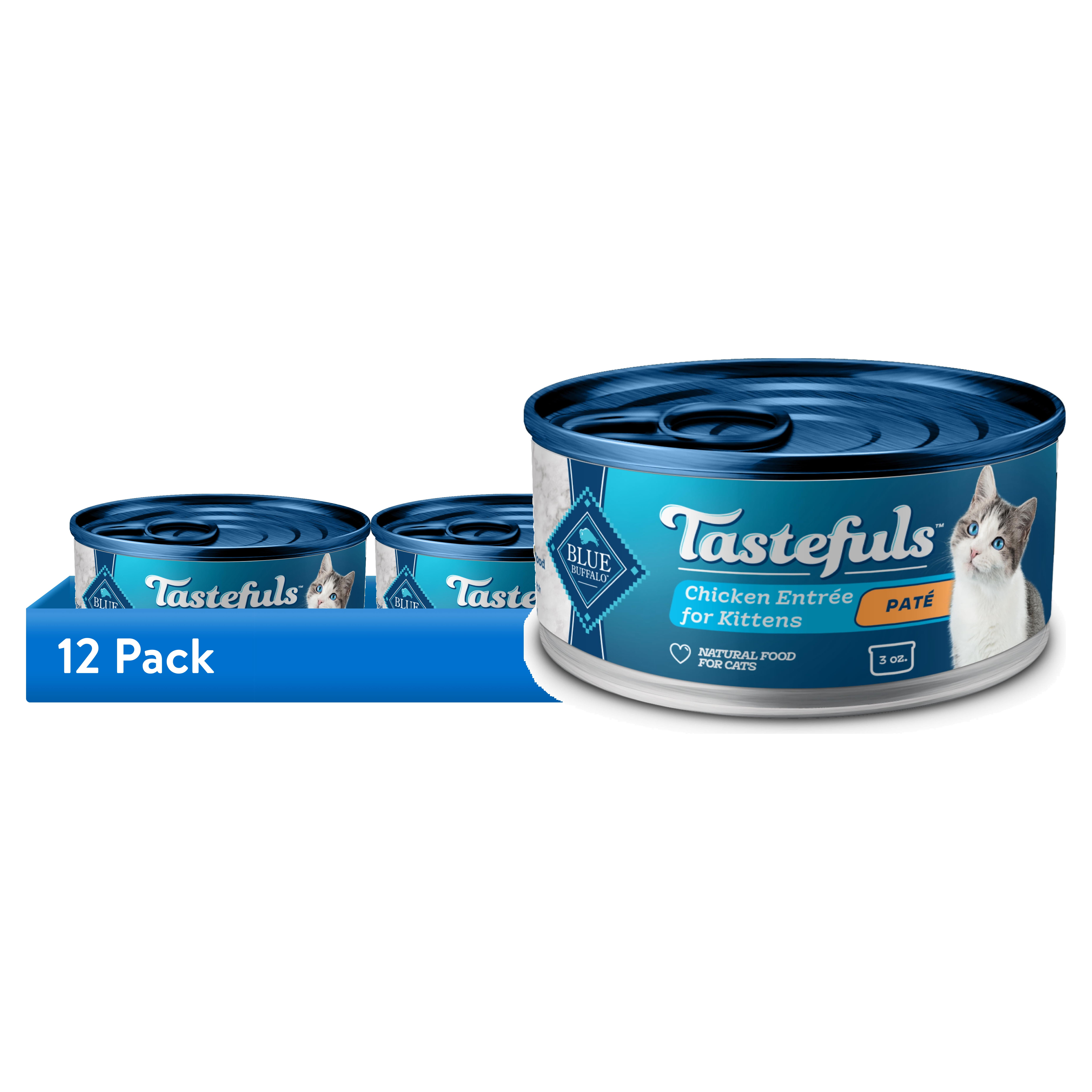 (12 pack) Blue Buffalo Tastefuls Kitten Wet Food Paté, Chicken Entrée 3-oz.