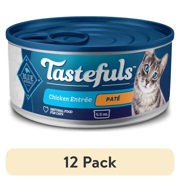(12 pack) Blue Buffalo Tastefuls Natural Wet Cat Food, Adult, Chicken Paté, 5.5-oz. Can