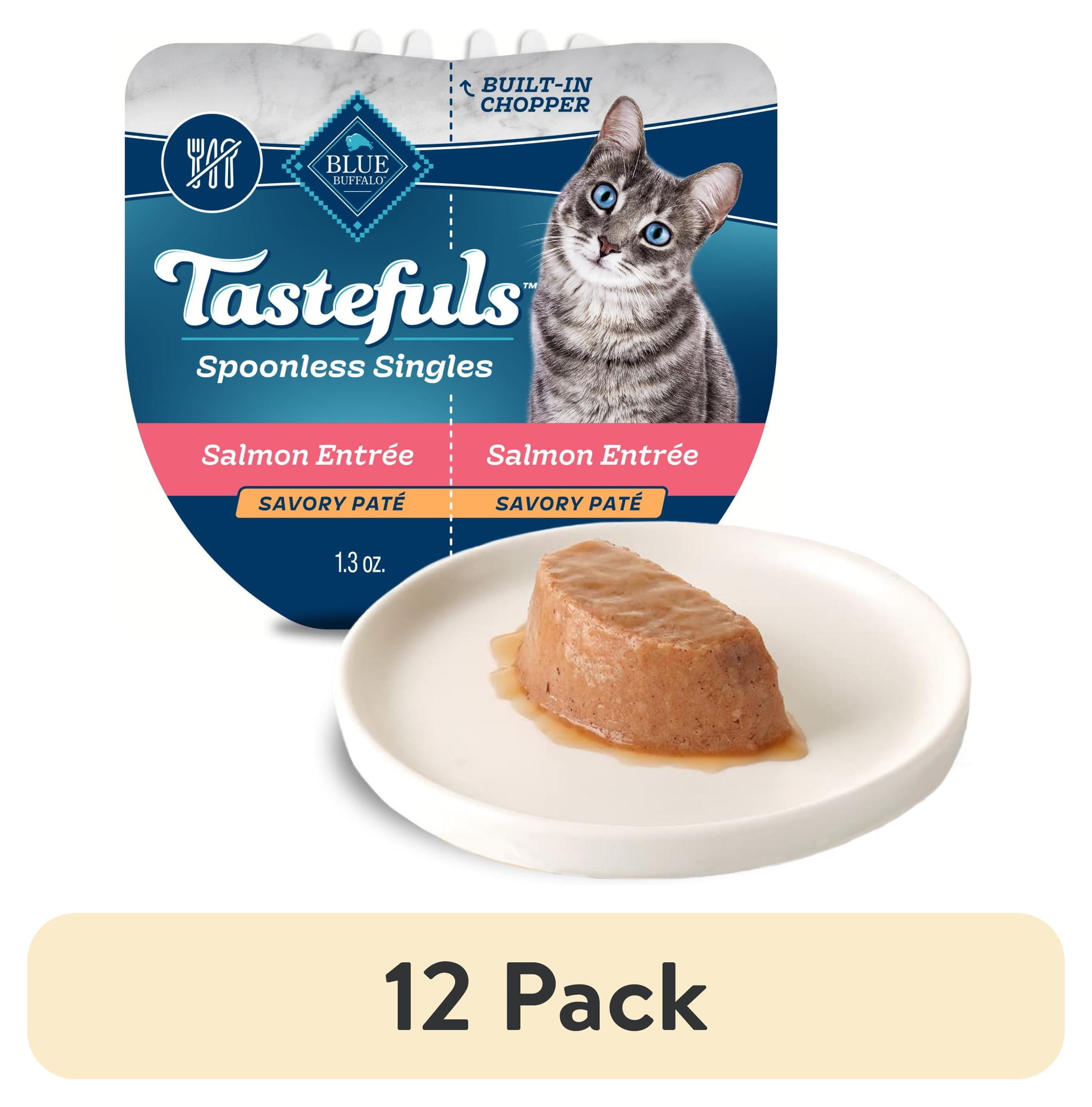 (12 pack) Blue Buffalo Tastefuls Spoonless Singles Wet Cat Food Paté, 2.6-oz. Twin Pack, Salmon