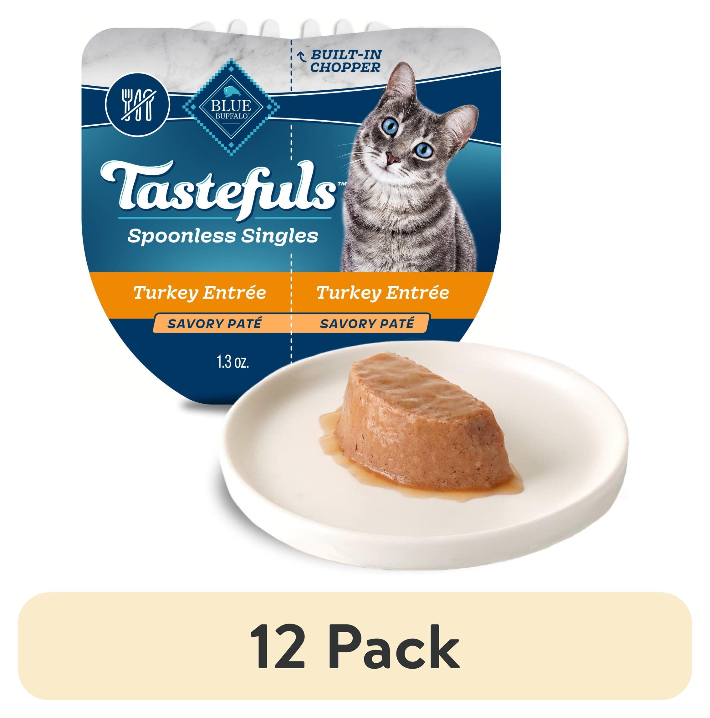 (12 pack) Blue Buffalo Tastefuls Spoonless Singles Turkey Pate Wet Cat Food for Adult Cats, 2.6-oz Twin-Pack Tray