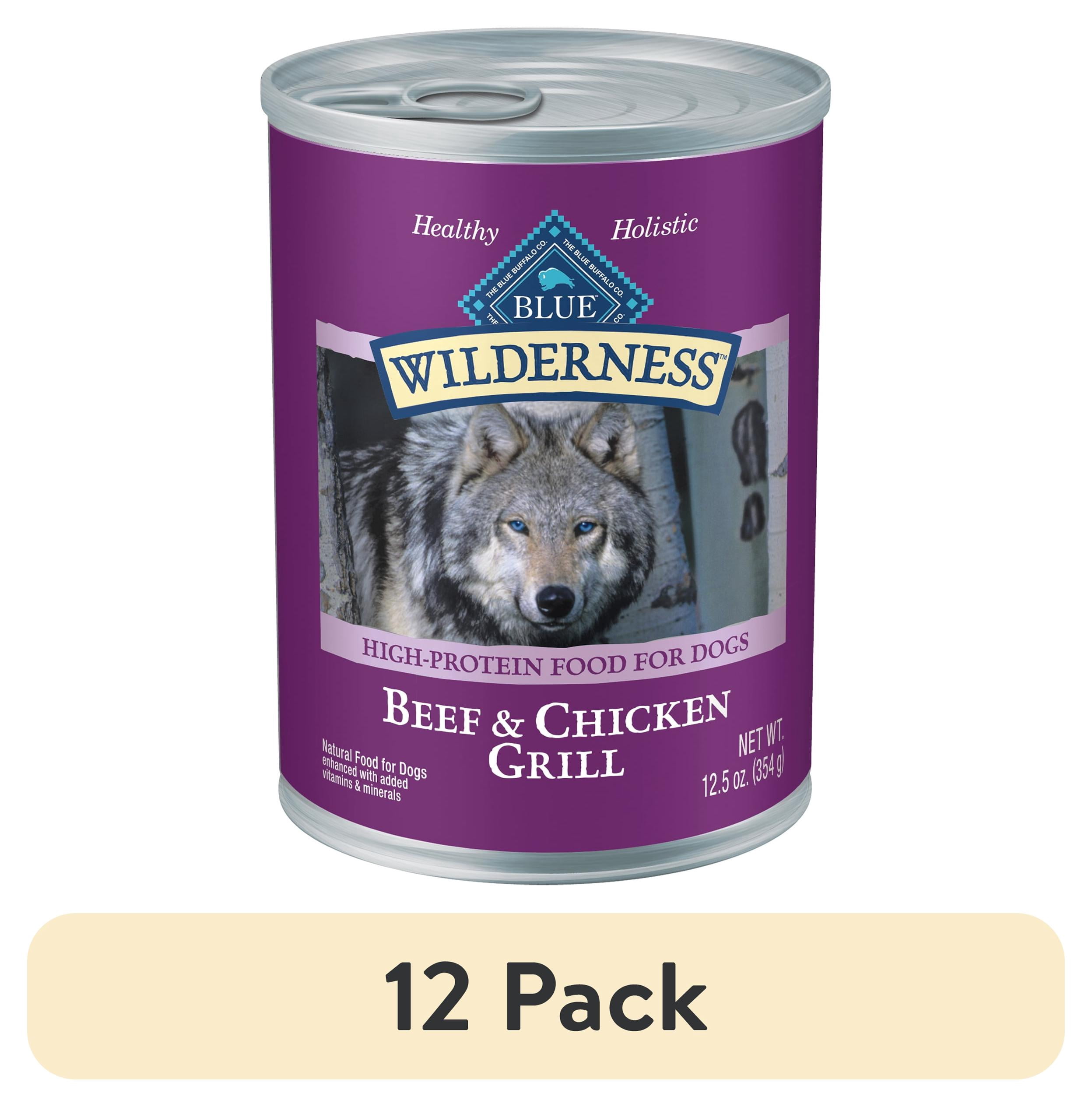 (12 pack) Blue Buffalo Wilderness High Protein Beef and Chicken Wet Dog Food for Adult Dogs, Grain-Free, 12.5 oz. Can