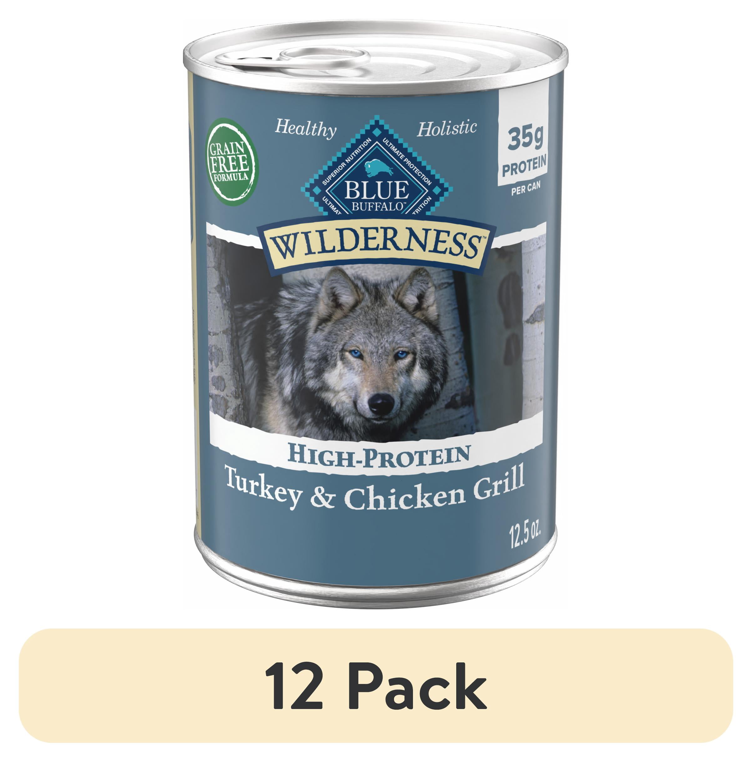 (12 pack) Blue Buffalo Wilderness Adult Wet Dog Food, Turkey & Chicken Grill, 12.5oz,