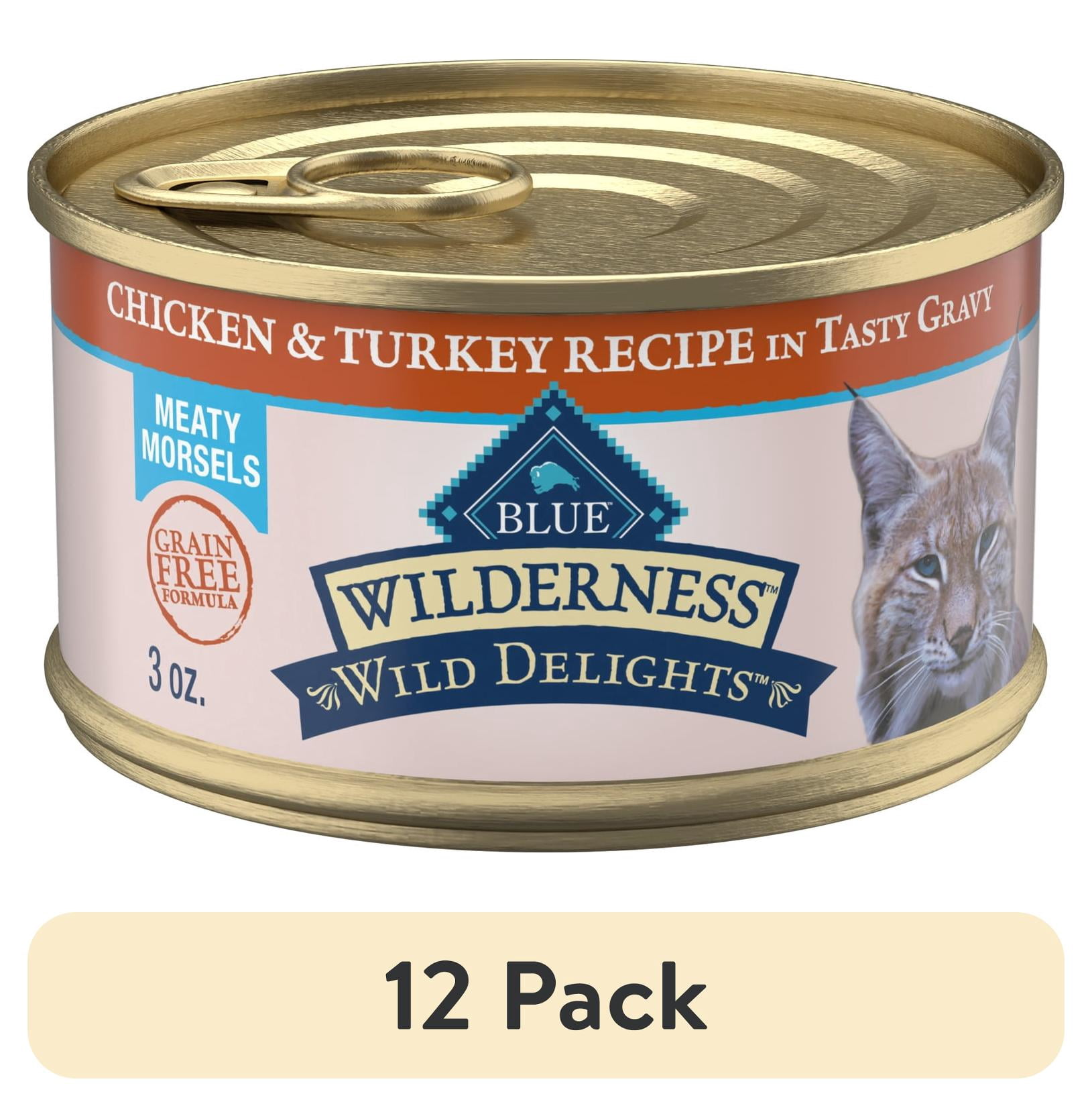(12 pack) Blue Buffalo Wilderness Wild Delights Grain Free Wet Cat Food, Chicken & Turkey, 3oz Can