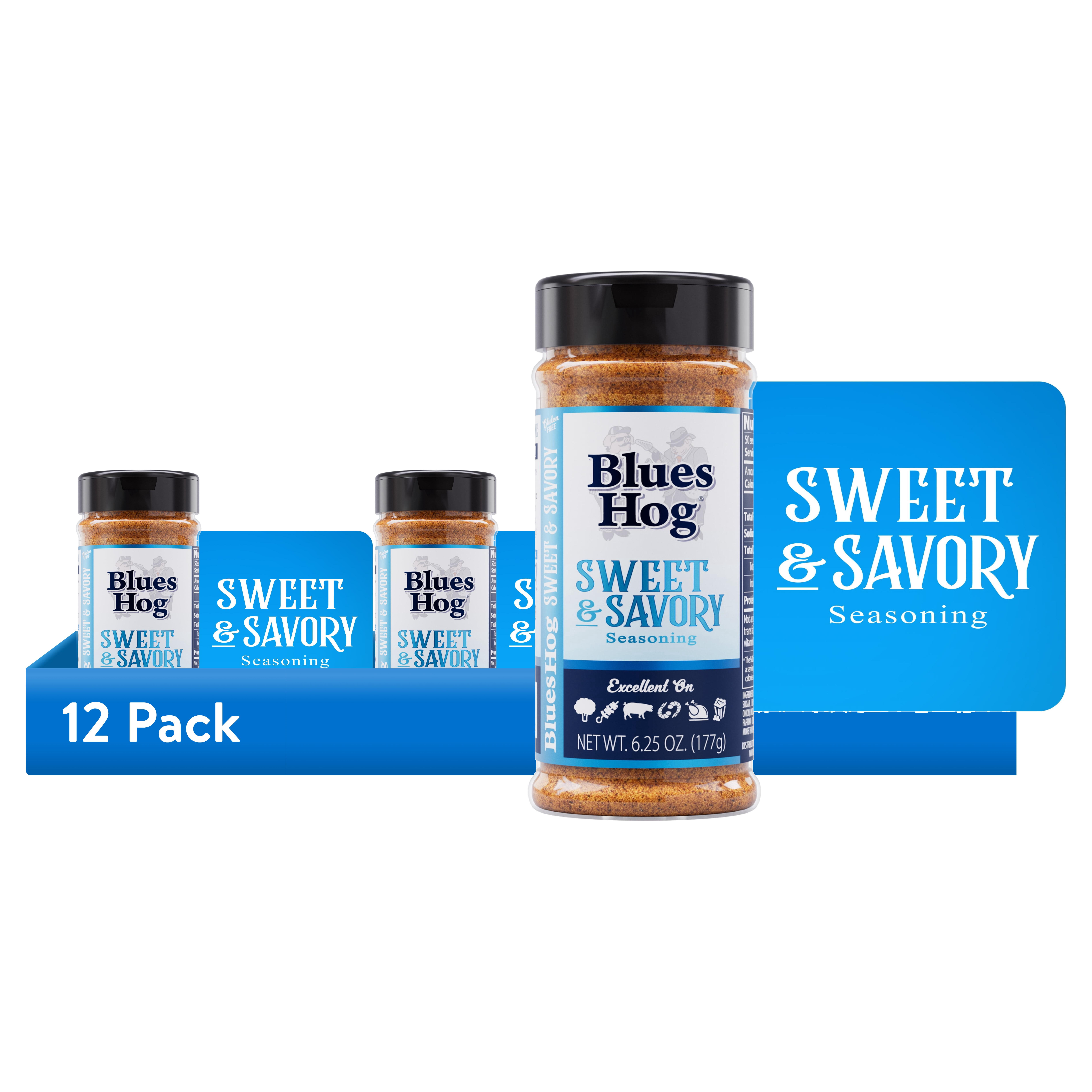 (12 pack) Blues Hog Sweet & Savory Seasoning, Gourmet Dry Rub with Sweet Heat, All-Natural, Gluten-Free, 6.25 oz