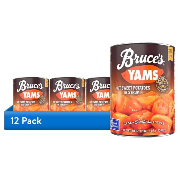 (12 pack) Bruce's Yams Cut Sweet Potatoes in Syrup, Canned Vegetables, 40 oz