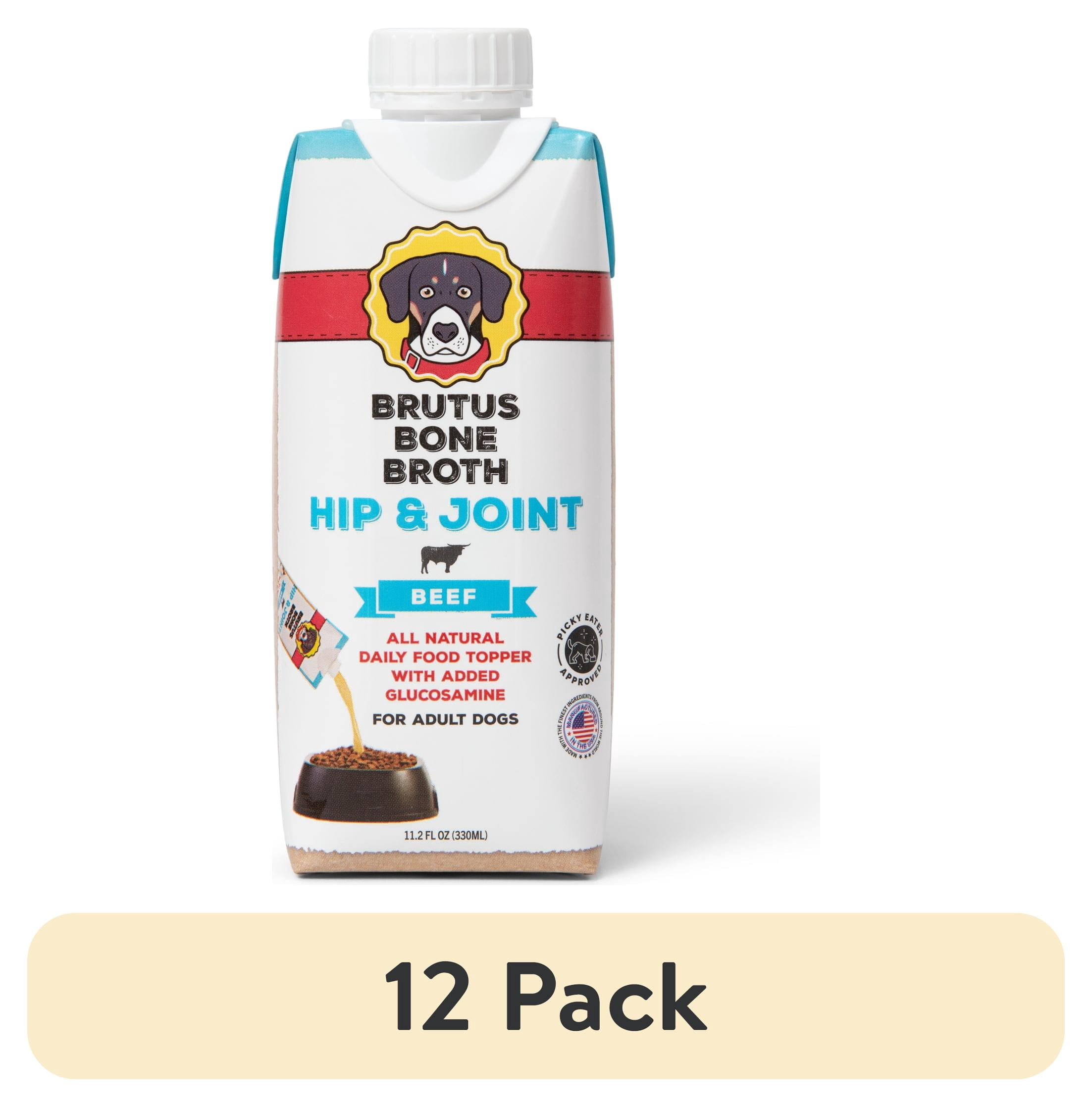 (12 pack) Brutus Beef Flavor Bone Broth Liquid Dog Food Topper, 11.2 fl oz