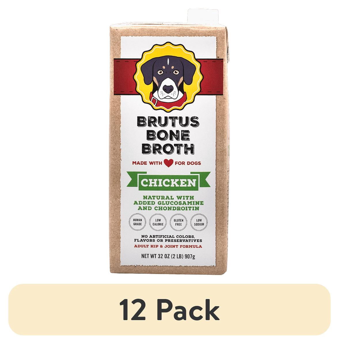 (12 pack) Brutus Bone Broth Chicken for Dogs - 32 oz, All Natural Human Grade Dog Food Topper with Chondroitin Glucosamine Turmeric, Great for Picky Eaters & Dry Food, Tasty & Nutritious