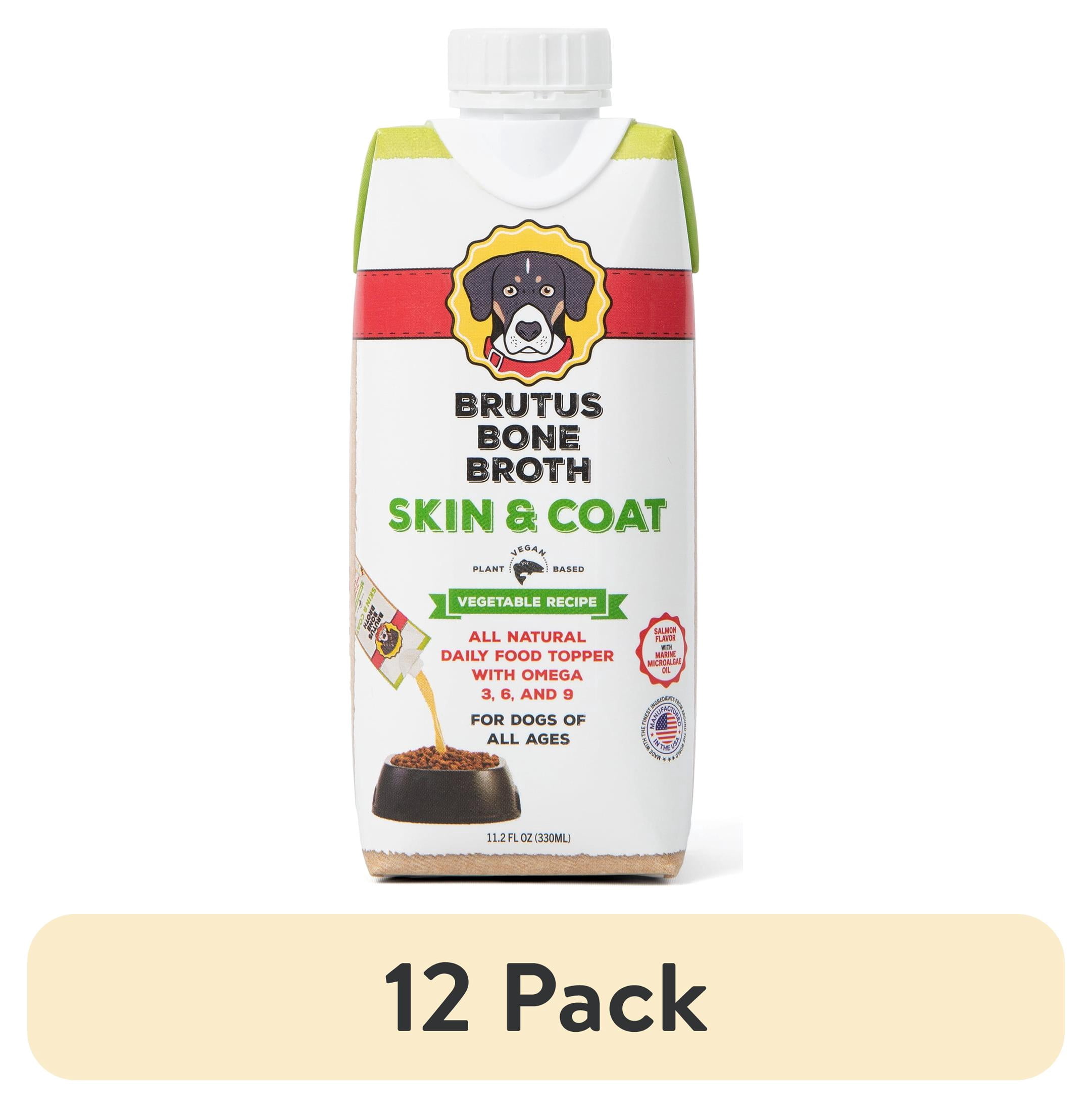 (12 pack) Brutus Bone Broth Skin & Coat Vegetable Flavor Liquid Dog Food Topper, 11.2 fl oz
