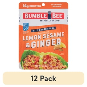 (12 pack) Bumble Bee Lemon Sesame & Ginger Seasoned Light Tuna, Wild Caught, Ready to Eat, 14g Protein per Serving, Shelf Stable Pouch, 2.5 oz