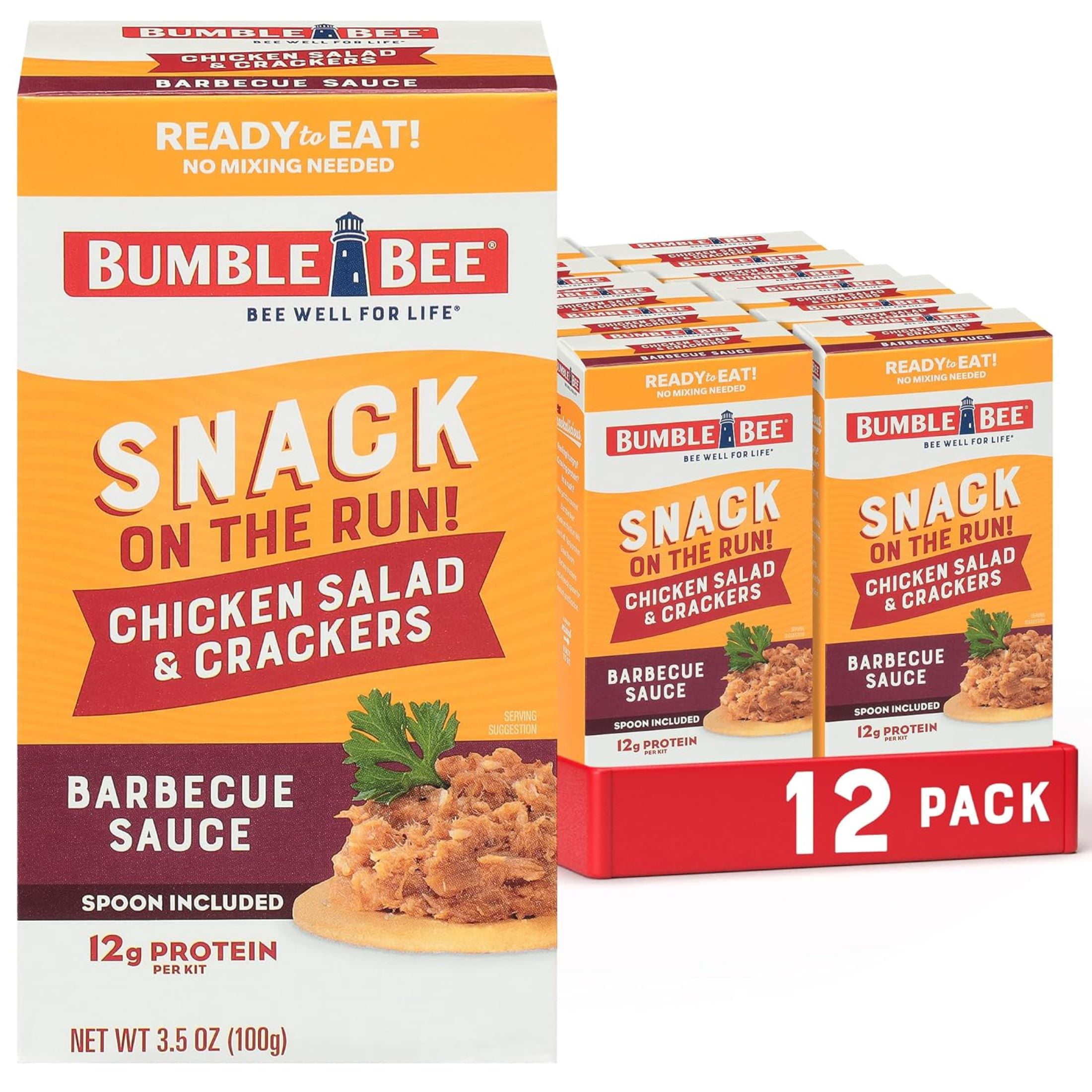 (12 pack) Bumble Bee Snack on The Run Barbecue Flavored Chicken Salad and Crackers Kit, Ready to Eat, Shelf Stable Box, 3.5 oz