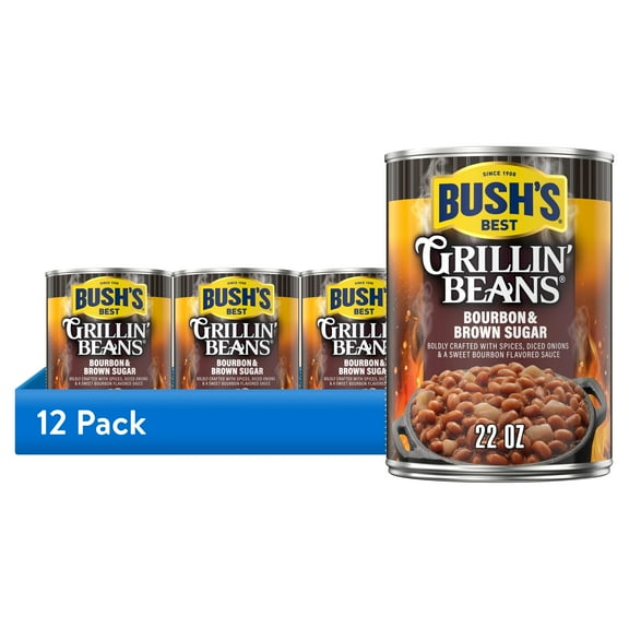 (12 pack) Bush's Bourbon and Brown Sugar Grillin' Beans, Canned Navy Beans, 22 oz