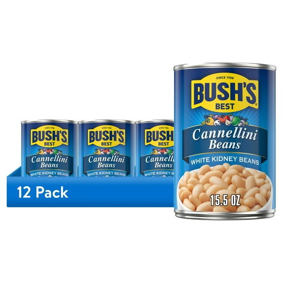 (12 pack) Bush's Cannellini Beans, Canned White Kidney Beans, 15.5 oz Can