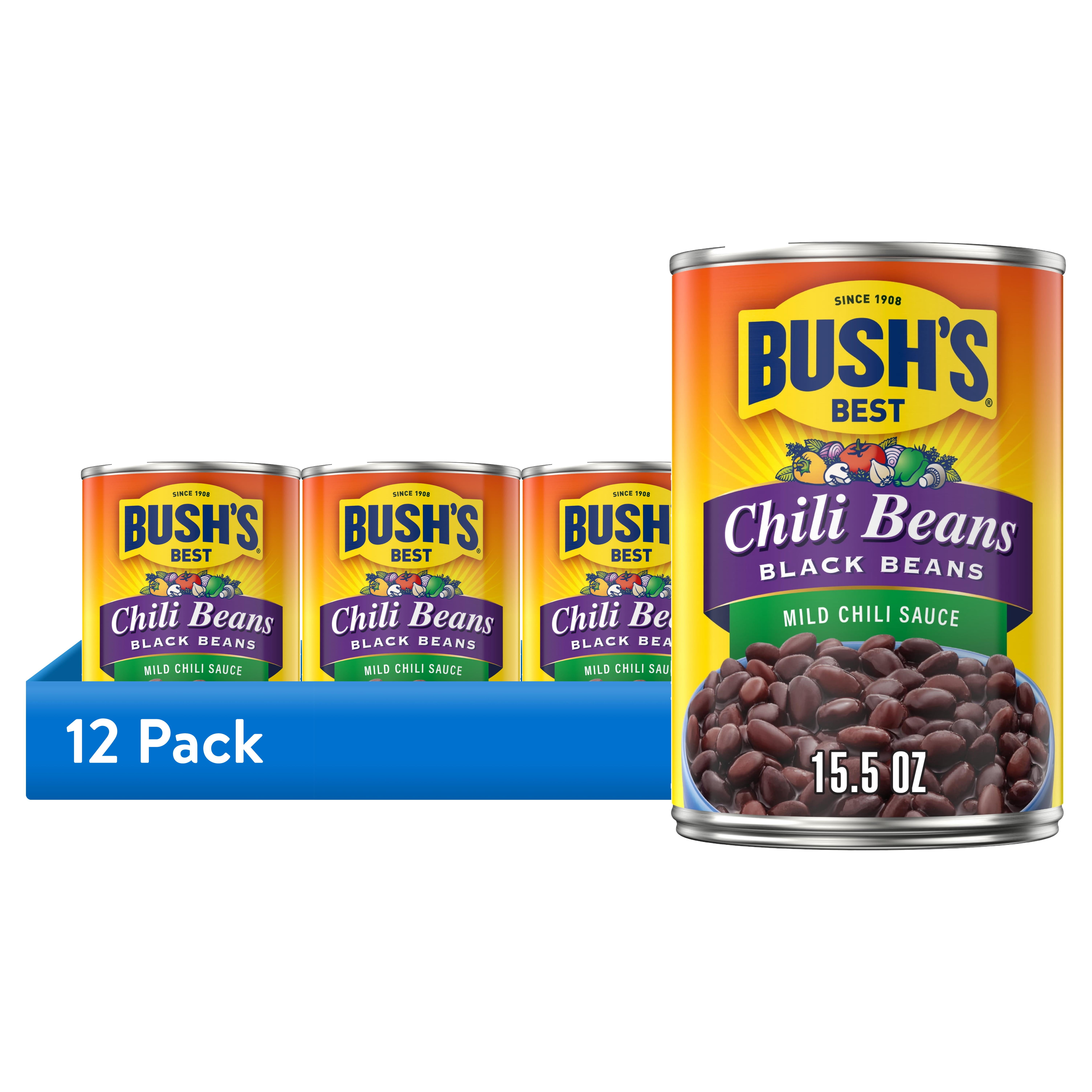 (12 pack) Bush's Chili Beans, Canned Black Beans in Mild Chili Sauce, 15.5 oz Can