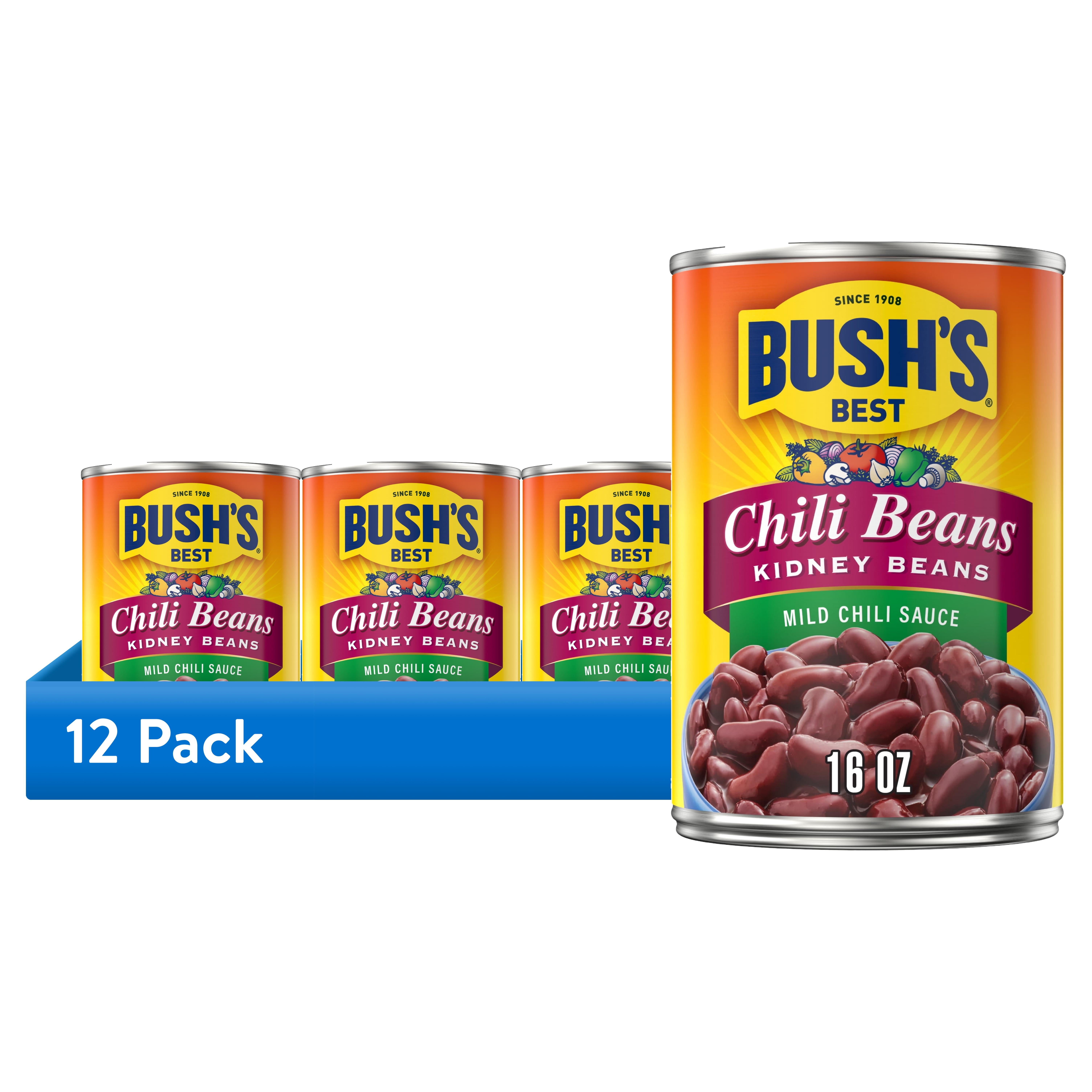 (12 pack) Bush's Chili Beans, Canned Kidney Beans in Mild Chili Sauce, 16 oz Can