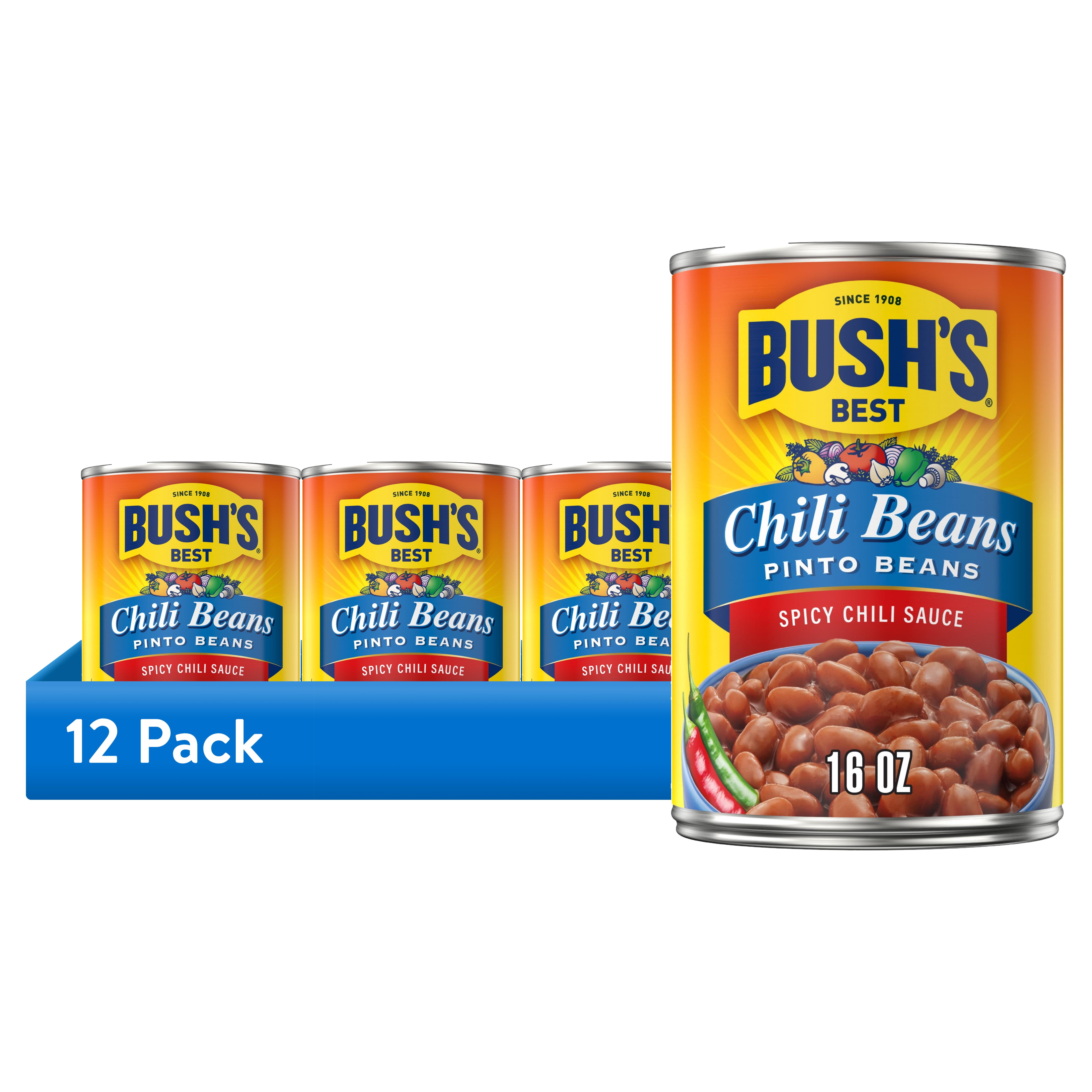 (12 pack) Bush's Chili Beans, Canned Pinto Beans in Hot Chili Sauce, 16 oz Can