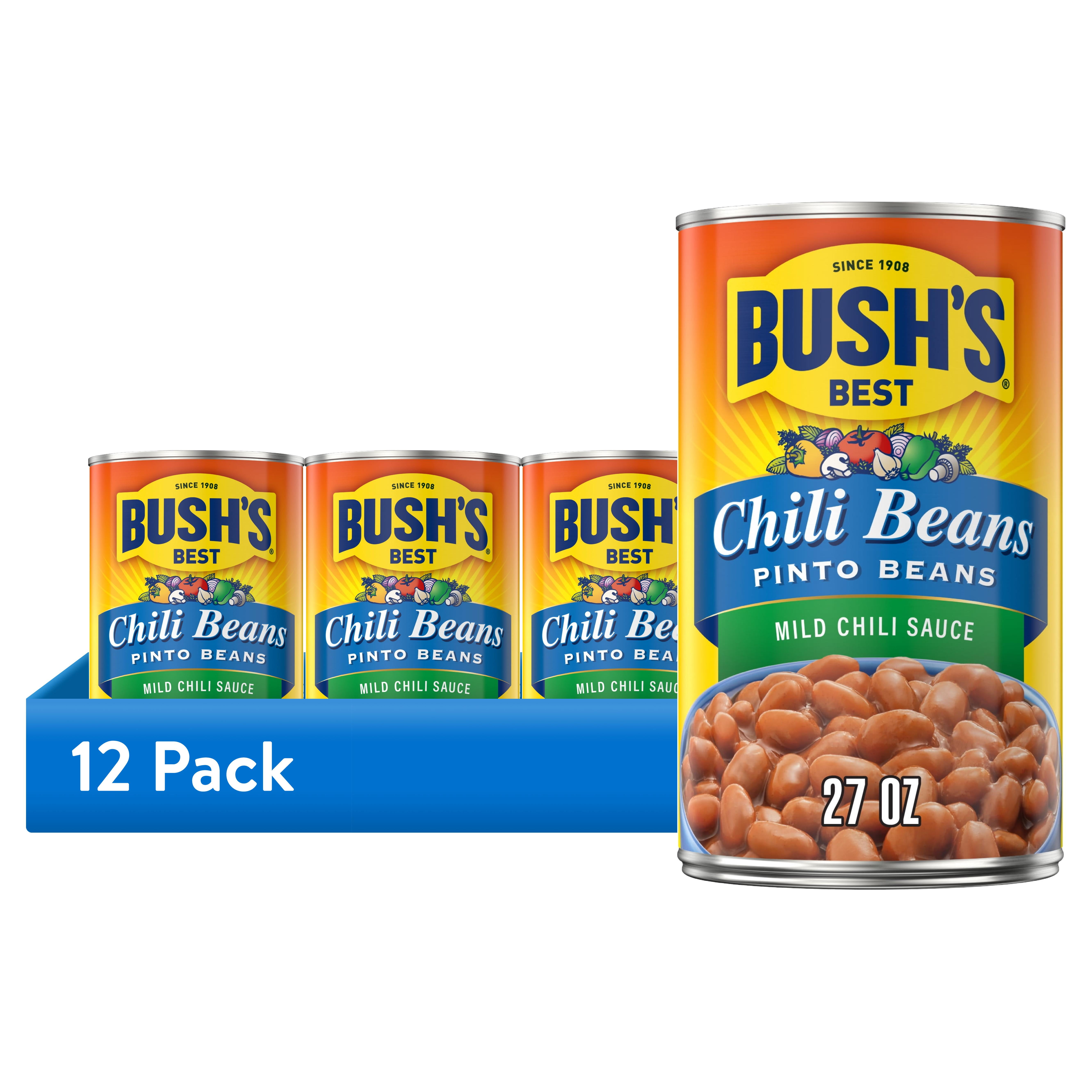 (12 pack) Bush's Chili Beans, Canned Pinto Beans in Mild Chili Sauce, 27 oz Can