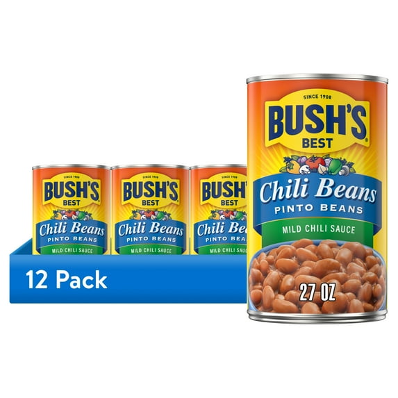 (12 pack) Bush's Chili Beans, Canned Pinto Beans in Mild Chili Sauce, 27 oz Can