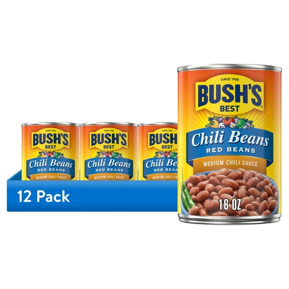 (12 pack) Bush's Chili Beans, Canned Red Beans in Medium Chili Sauce, 16 oz Can