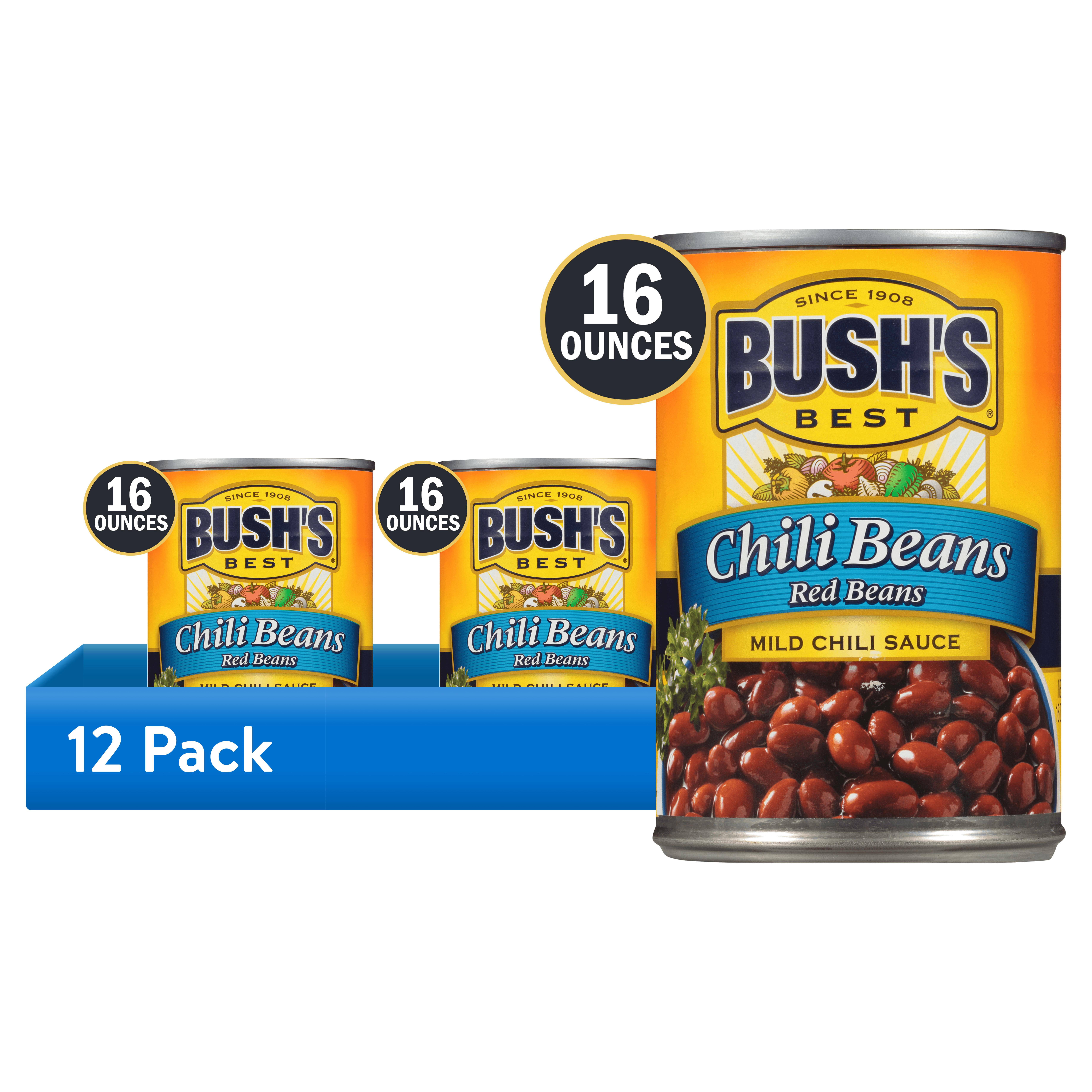 (12 pack) Bush's Chili Beans, Canned Red Beans in Mild Chili Sauce, 16 oz Can