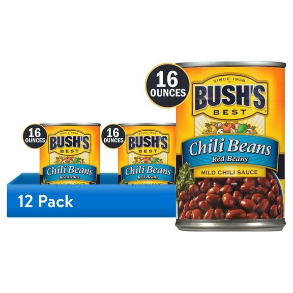 (12 pack) Bush's Chili Beans, Canned Red Beans in Mild Chili Sauce, 16 oz Can