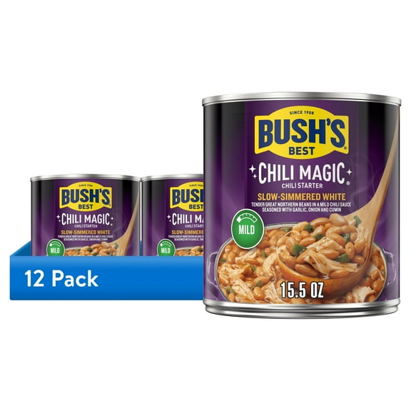 (12 pack) Bush's Chili Magic Beans, Slow Simmered White Beans in Mild Chili Sauce, 15.5 oz Can