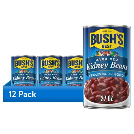(12 pack) Bush's Dark Red Kidney Beans, Plant-Based Protein, Canned Kidney Beans, 27 oz