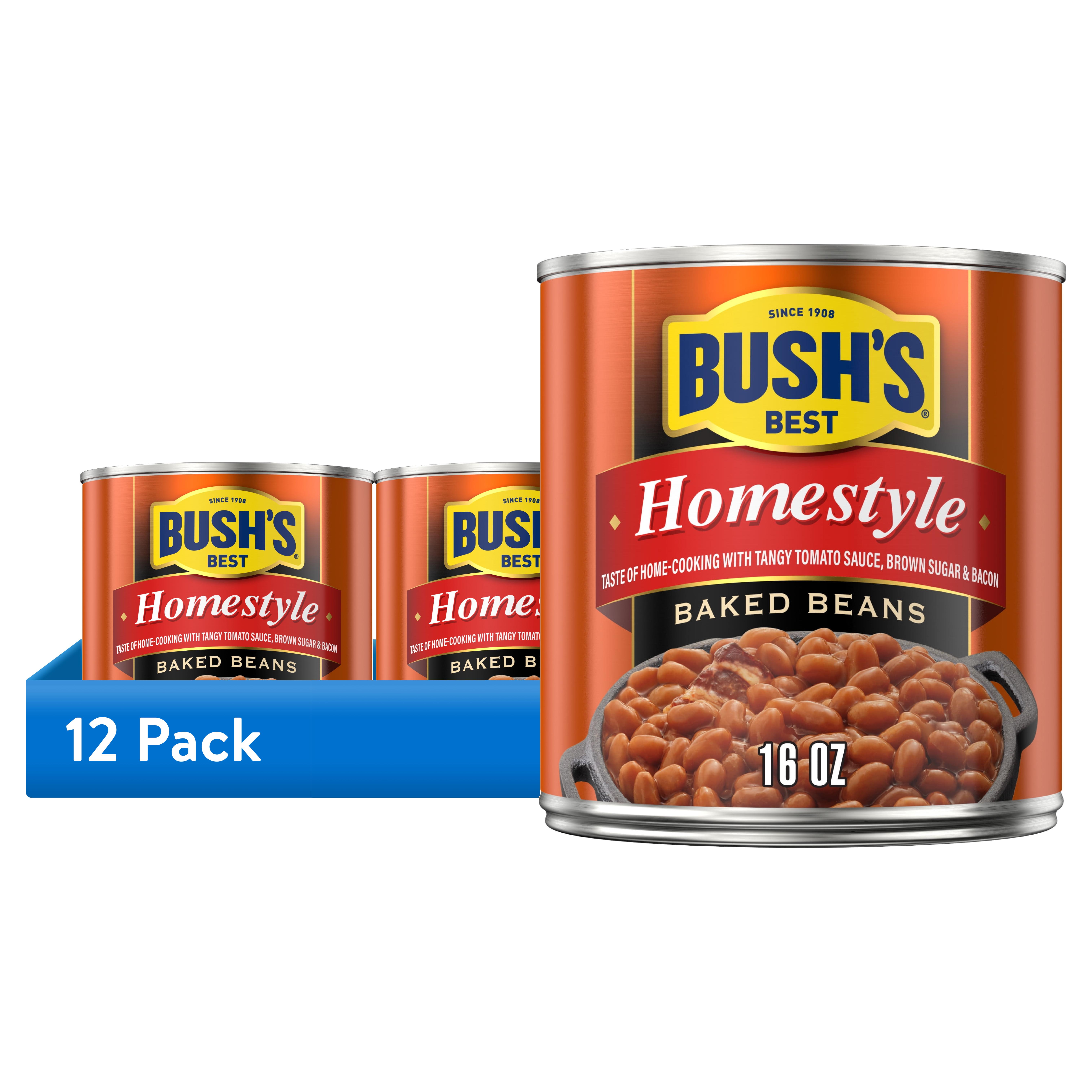 (12 pack) Bush's Homestyle Baked Beans, Canned Beans, 16 oz Can