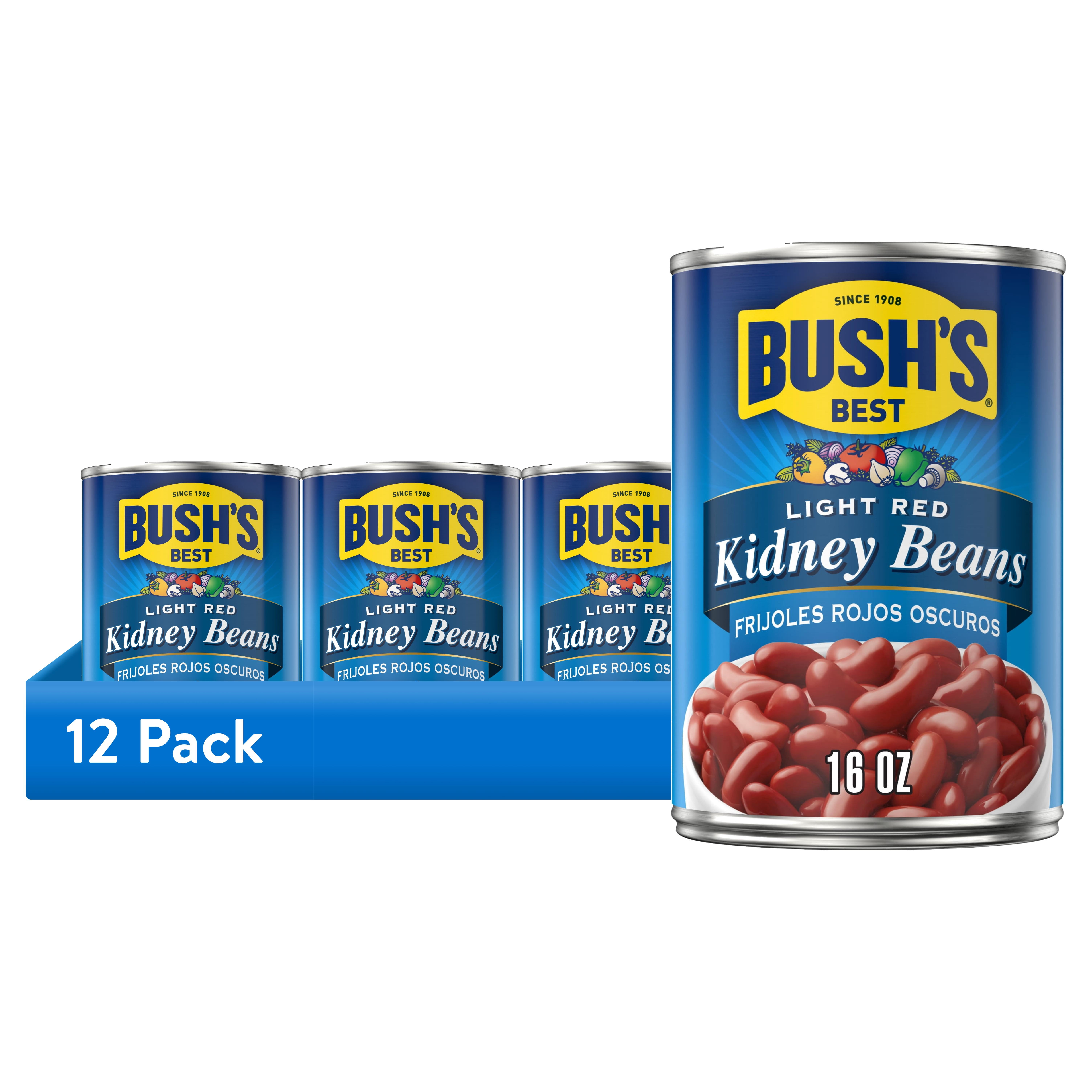 (12 pack) Bush's Light Red Kidney Beans, Canned Dark Red Kidney Beans, 16 oz Can