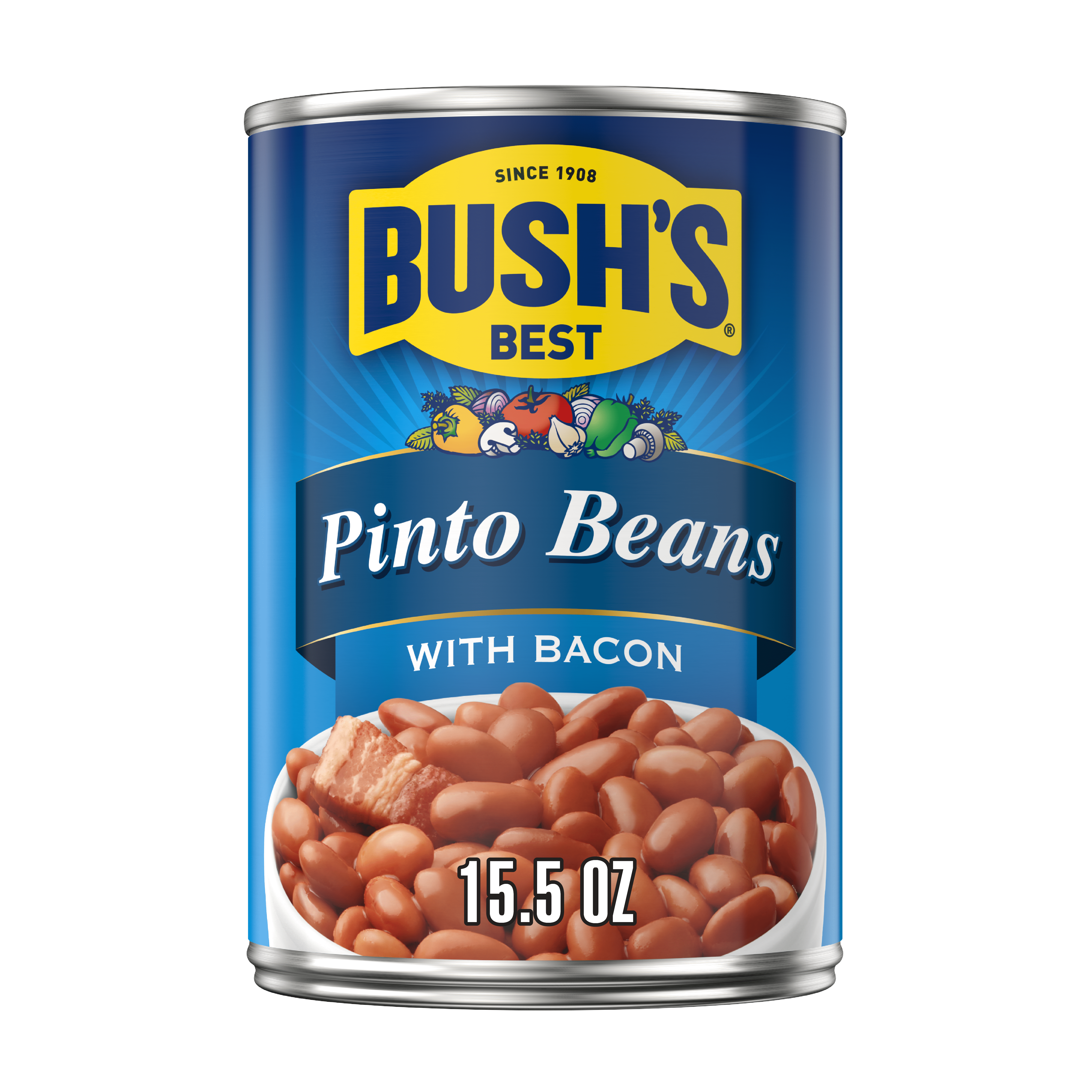 (12 pack) Bush's Pinto Beans with Bacon, Canned Beans, 15.5 oz