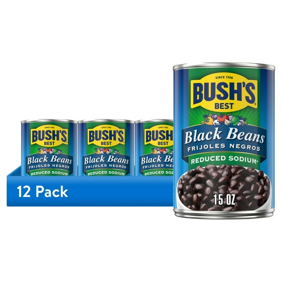 (12 pack) Bush's Reduced Sodium Black Beans, 15 oz Can