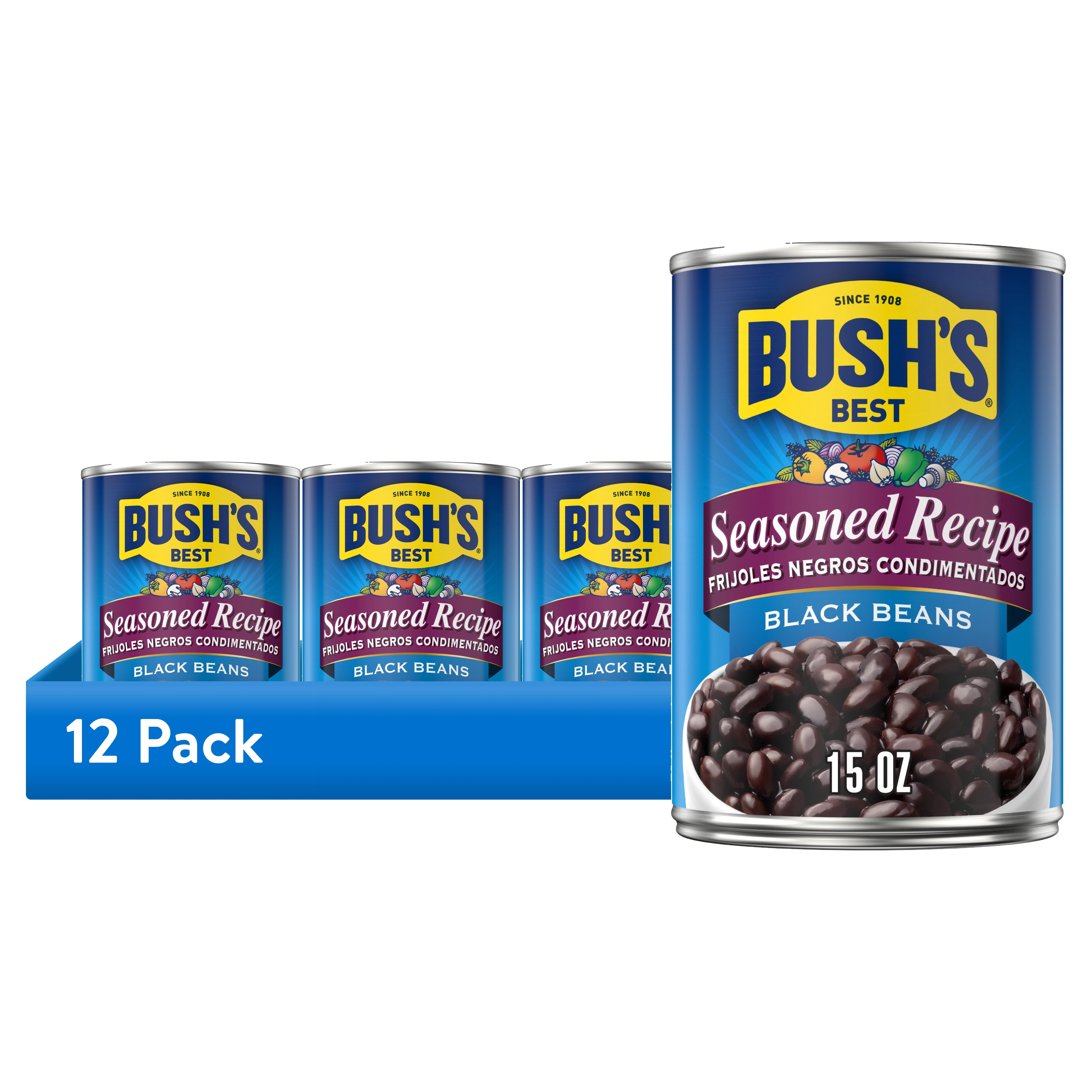 12 pack) Bush's Seasoned Recipe Black Beans, Canned Beans, 15 oz