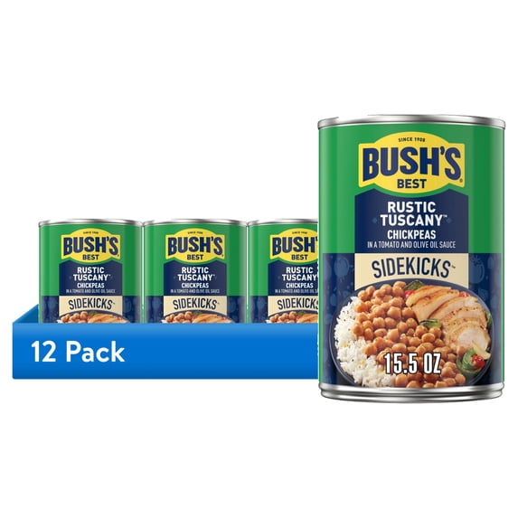 (12 pack) Bush's Sidekicks Rustic Tuscany Chickpeas, Canned Seasoned Garbanzo Beans, 15.5 oz