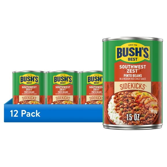 (12 pack) Bush's Sidekicks Southwest Zest Pinto Beans, Canned Beans, 15 oz Can