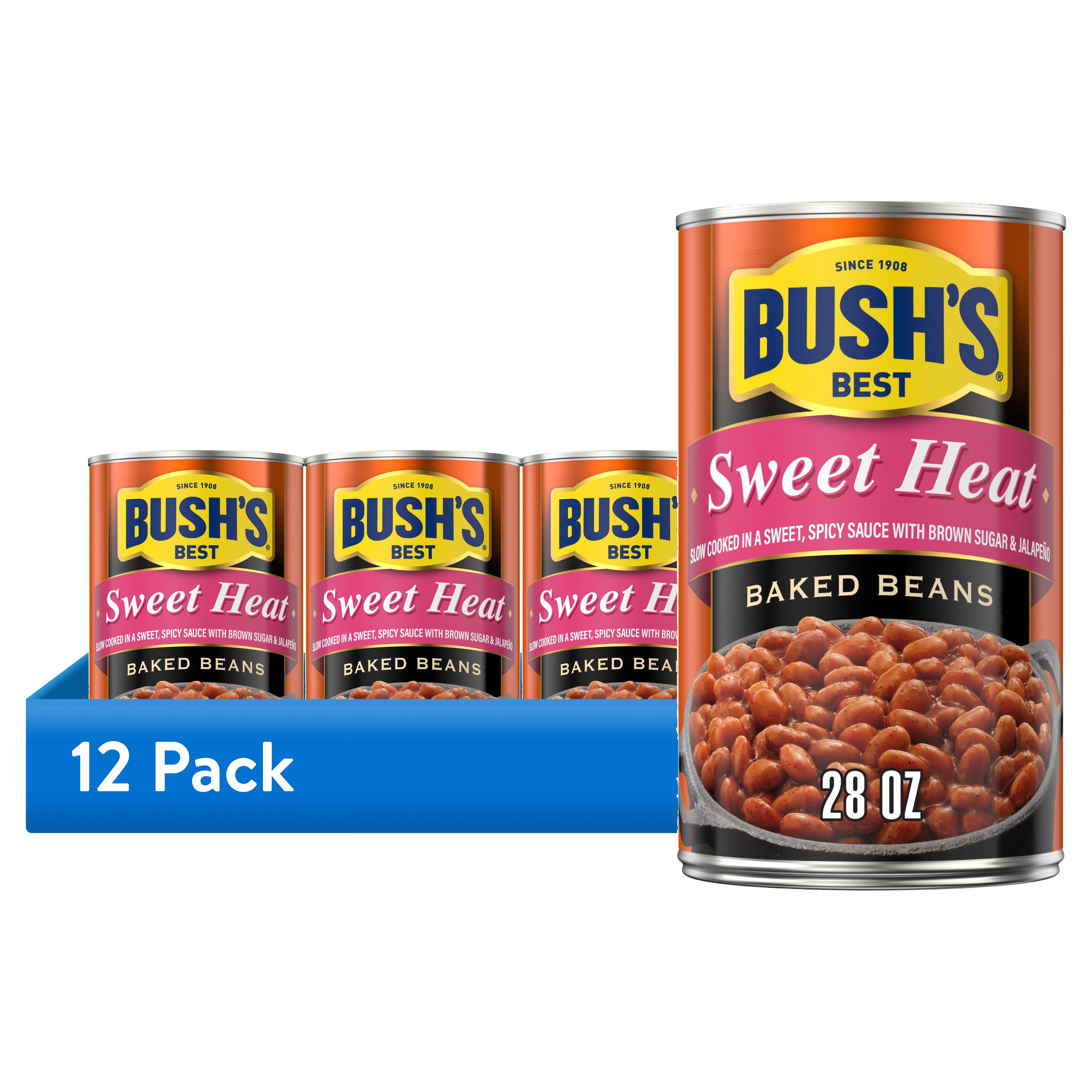 (12 pack) Bush's Sweet Heat Baked Beans, Canned Beans, 28 oz Can