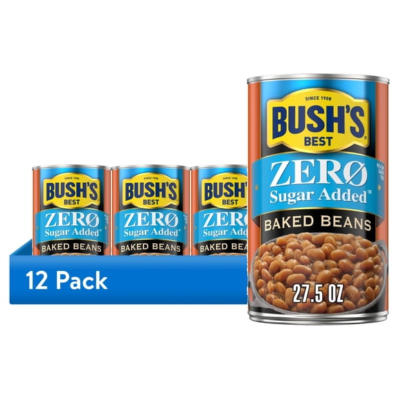 (12 pack) Bush's Zero Sugar Added Baked Beans, Canned Beans, 27.5 oz Can