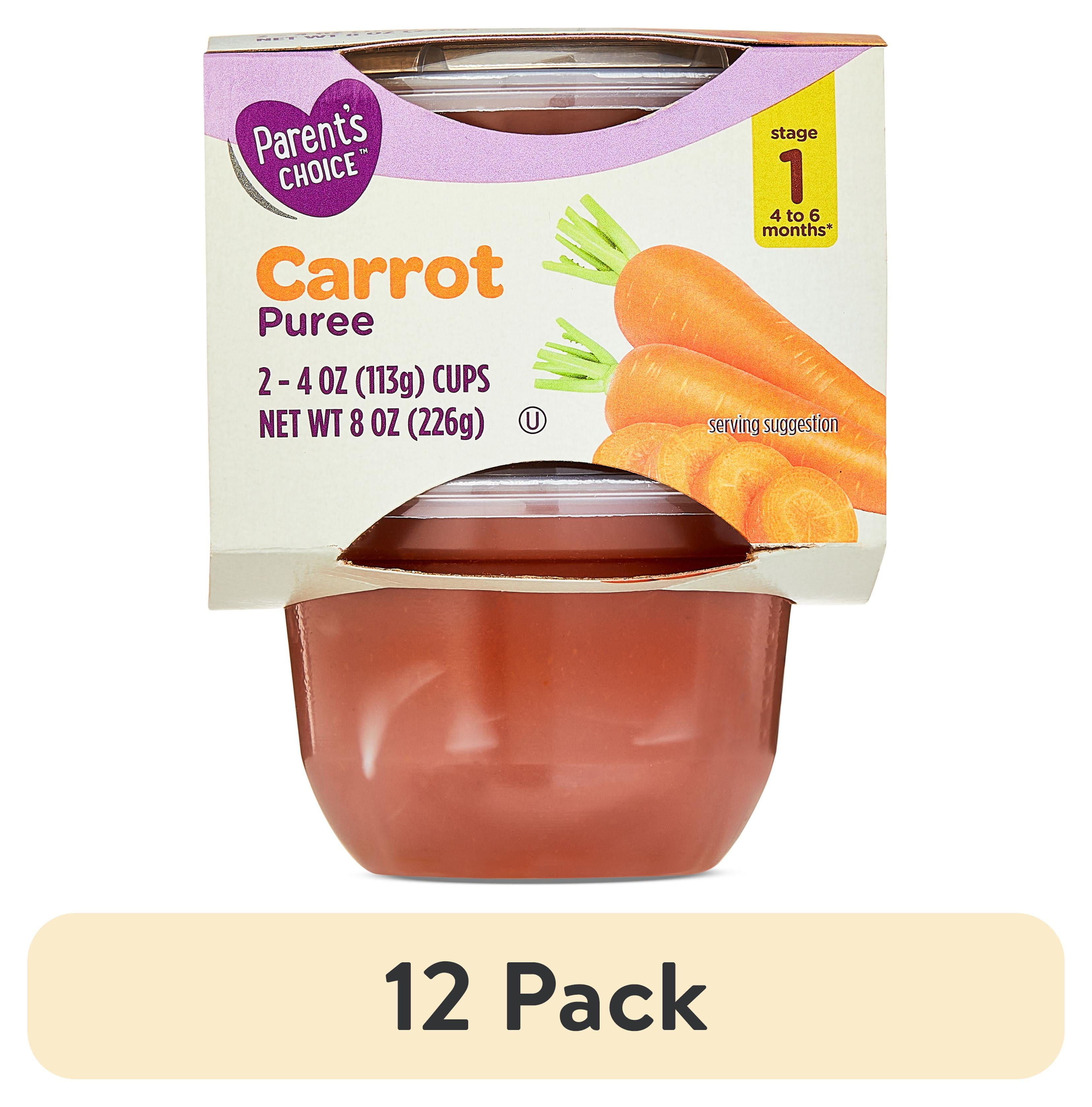 (12 pack) Parent's Choice Stage 1 Baby Food Carrot Puree, 4 oz Cups, 2 Pack
