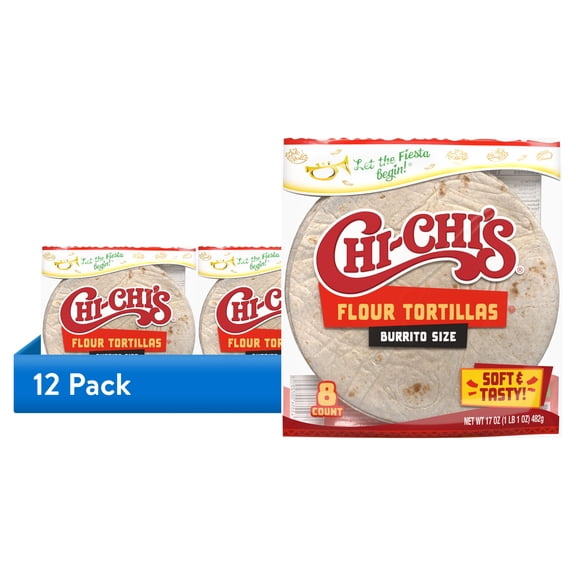 (12 pack) CHI-CHI'S Flour Tortillas Burrito Size, Tortilla Wrap, Shelf-Stable, 17 oz Resealable Package, (8 Tortillas)